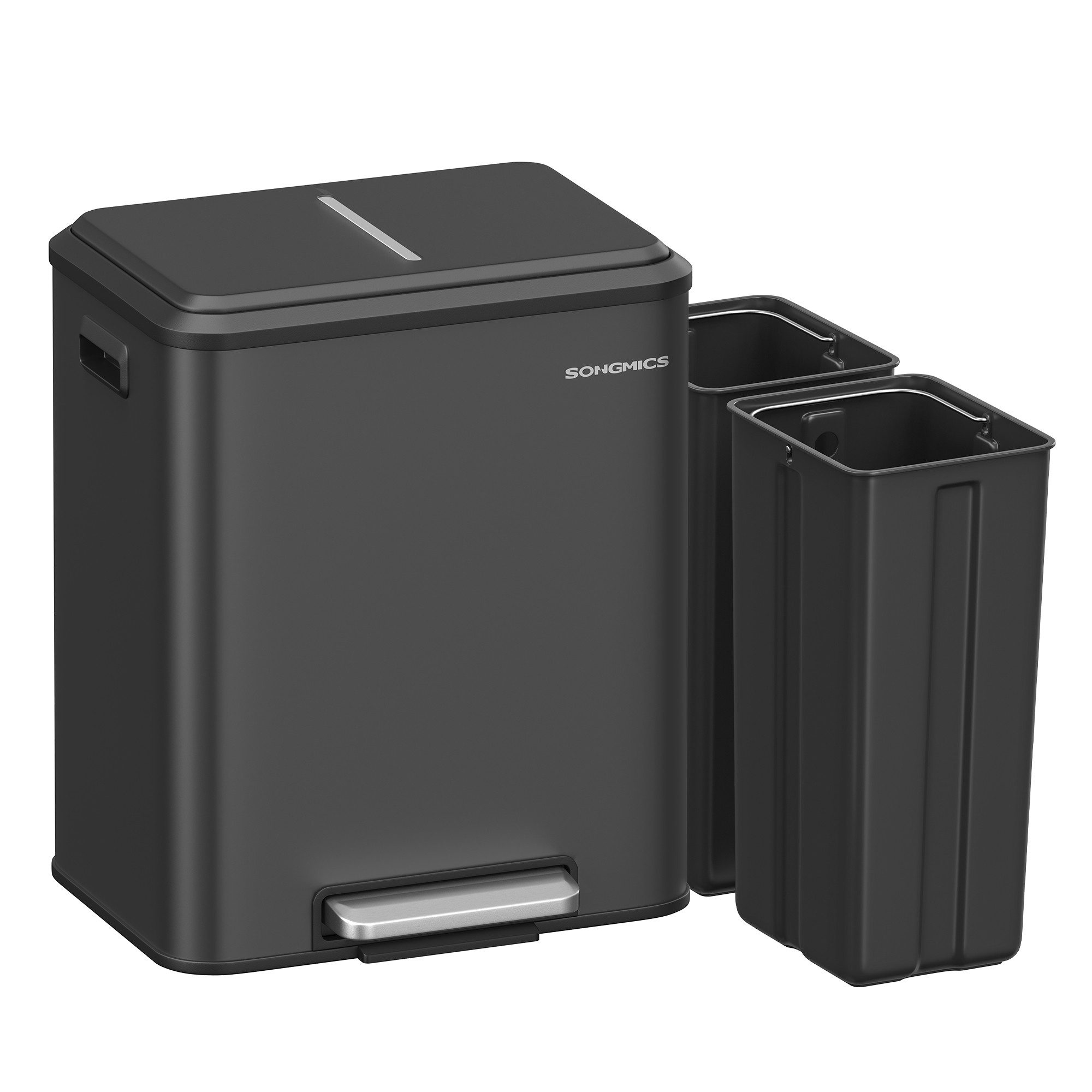 SONGMICS Мусорные урны 30L Abfalleimer, Inneneimer, Stahl, Softclose-Deckel, Küche, Mülltrennsystem 2 x 15 L, 2 Fächer für Recycling und Restmüll