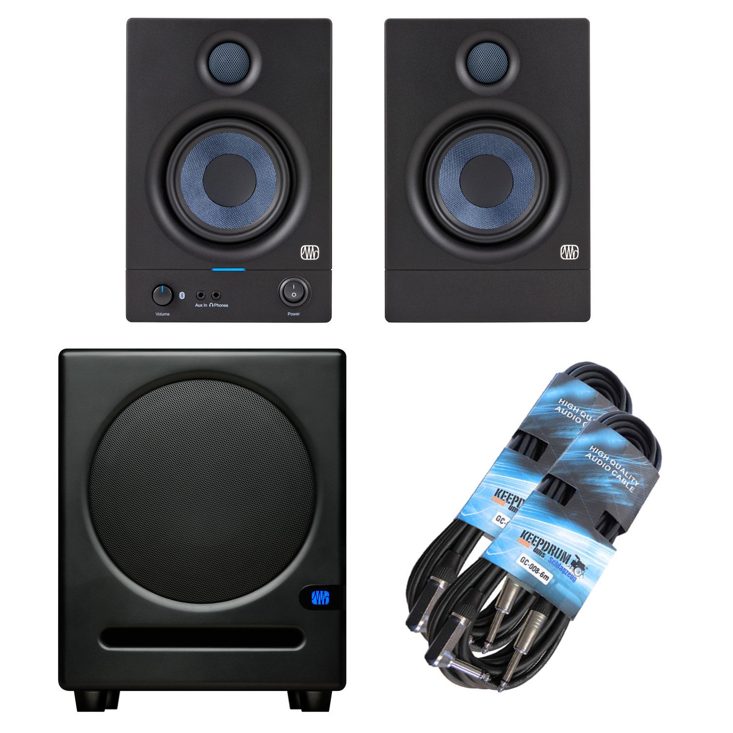 Presonus Eris 4.5BT 2nd Gen mit Eris Sub 8 BT Lautsprecher (Bluetooth, 50 W, mit Klinkenkabel)