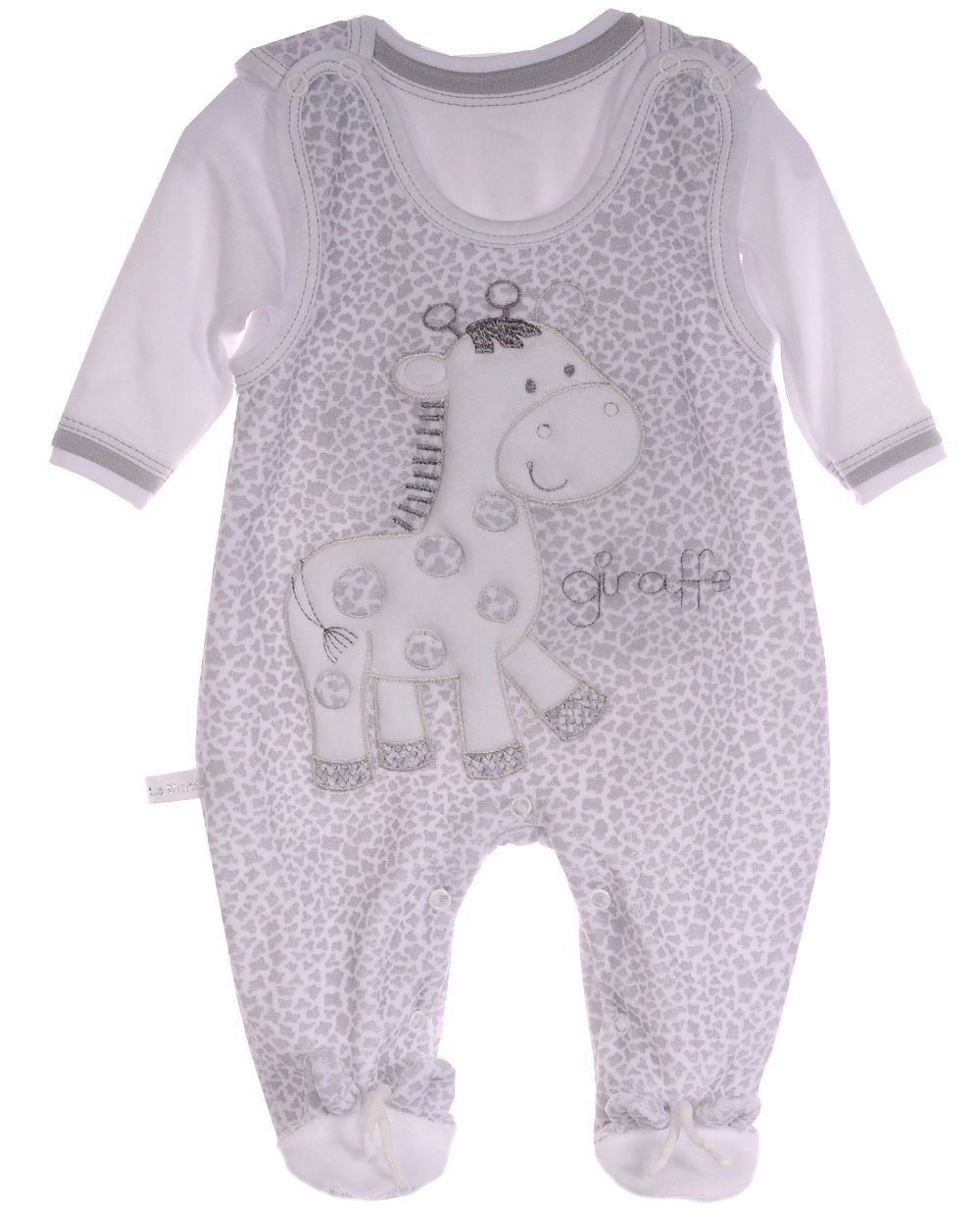 La Bortini Strampler Strampler und Shirt Baby Anzug in Grau mit Giraffen aus Velours und Baumwolle, 44 50 56 62 68