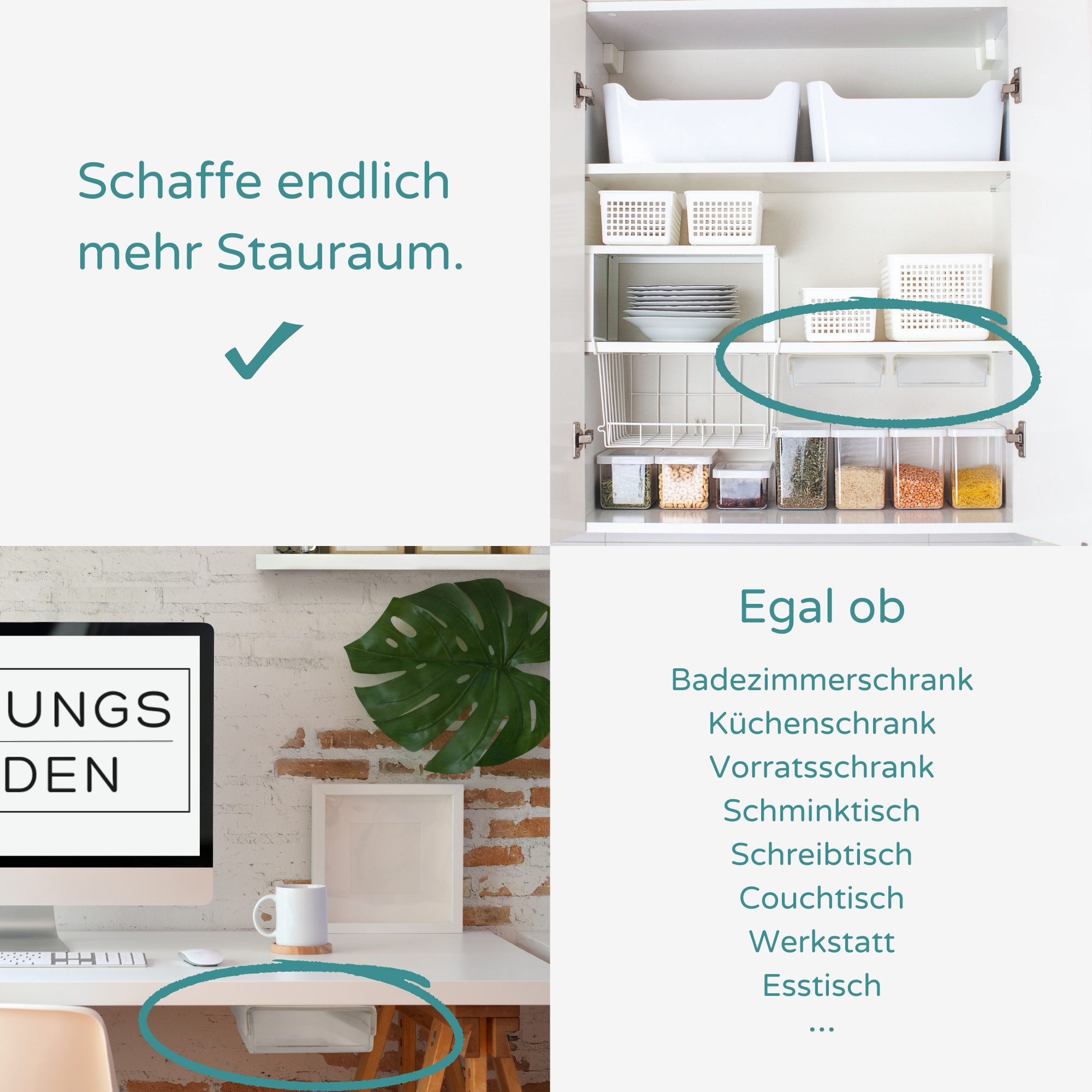 Ordnungshelden Hängeschublade Klebeschulade unter Schreibtisch