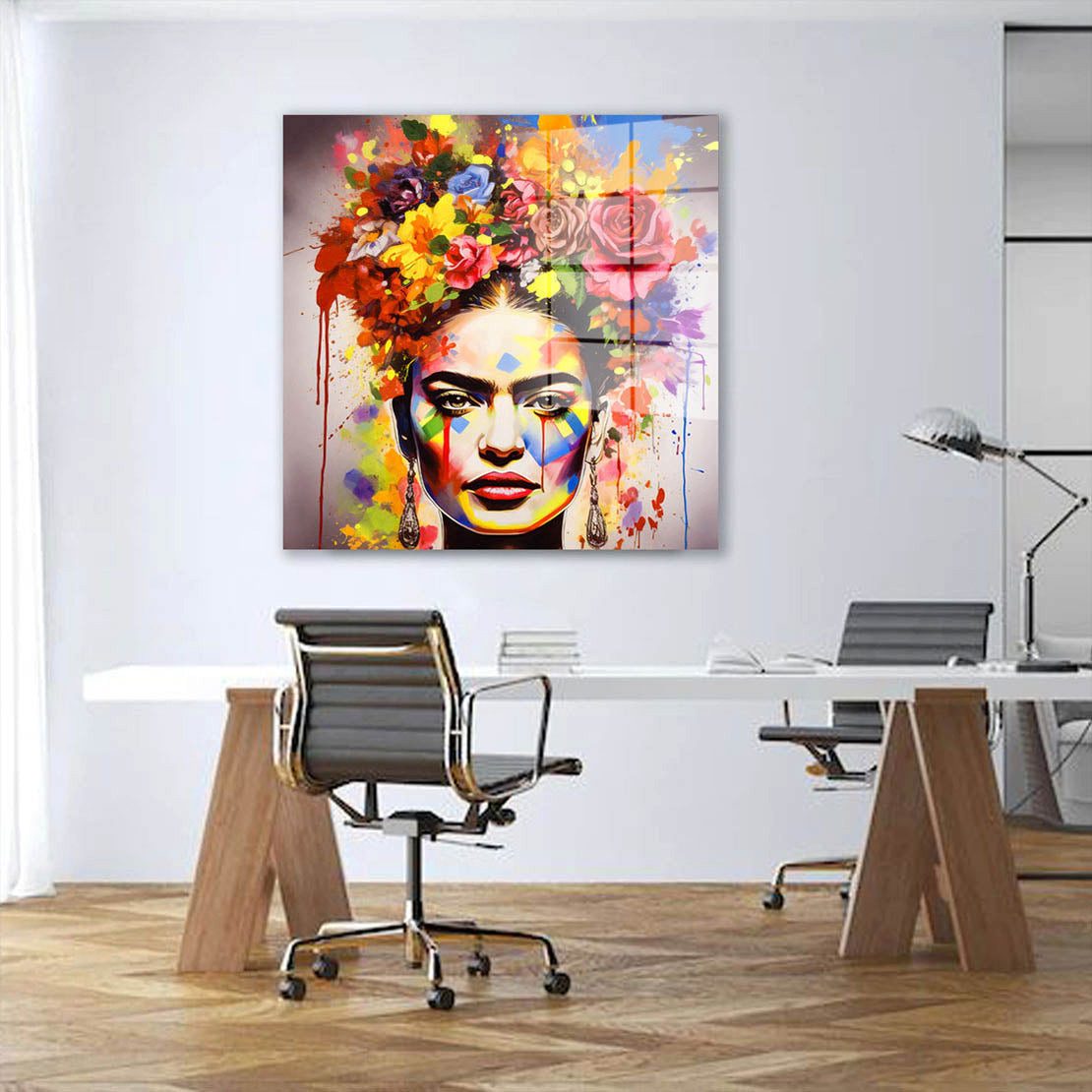Artedinoi Acrylglasbild Frida buntes Portrait Acrylglas Wandbild Bild Wanddeko Wohnzimmer XL