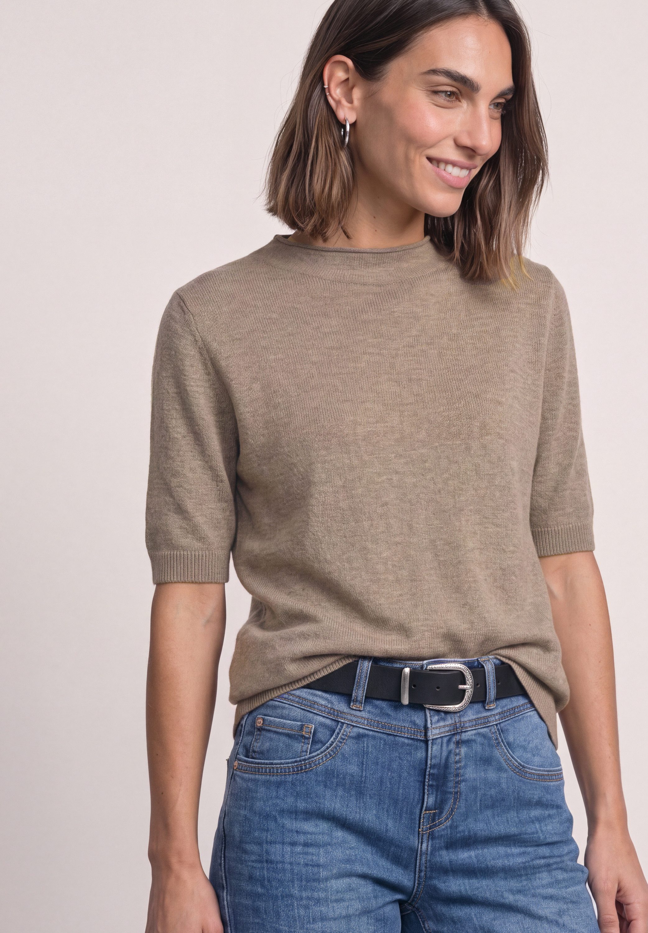 STREET ONE Kurzarmpullover mit Stehkragen