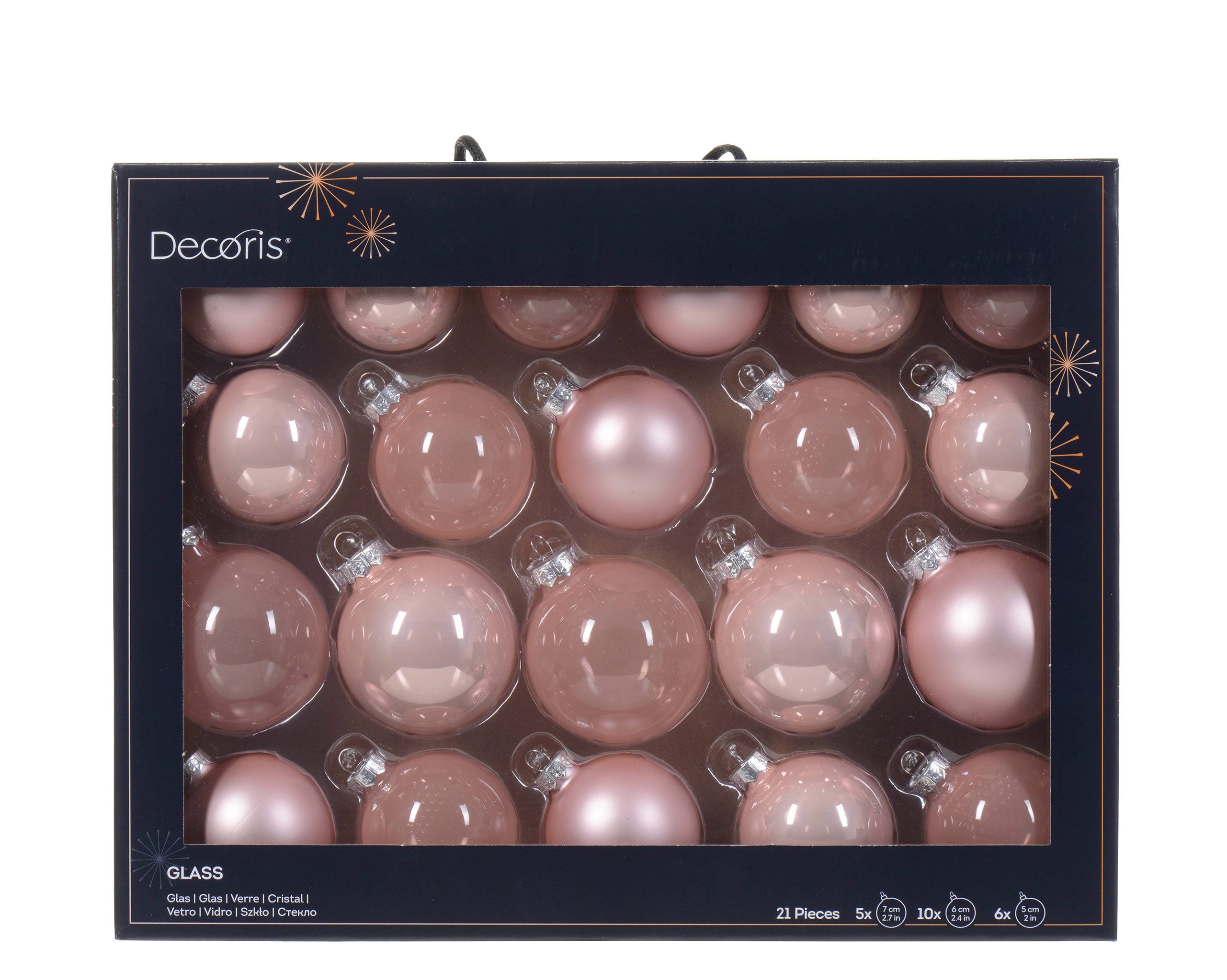 Kaemingk Weihnachtsbaumkugel, Weihnachtskugeln Glas 5-7cm 21er Set - Rosa