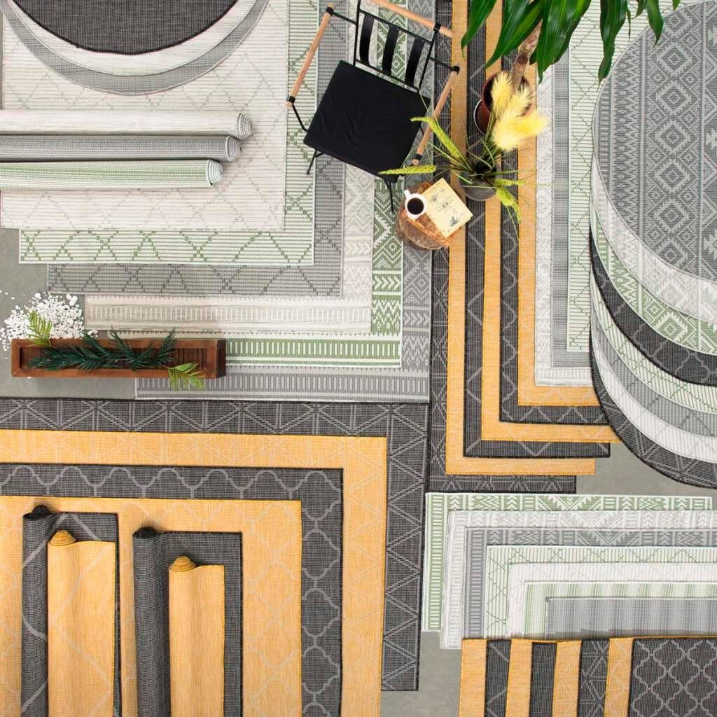 Teppich Palm, Carpet City, rechteckig, gewebt für Höhe: Terrasse, 5 Küche, UV-beständig, Wetterfest gelb flach & mm, Balkon