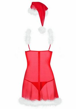 Obsessive Kostüm 3-tlg. Weihnachts Set Merrily: Chemise inkl. String und Mütze. Santa Negligee in rot Weihnachtsfrau Kostüm, Made in EU