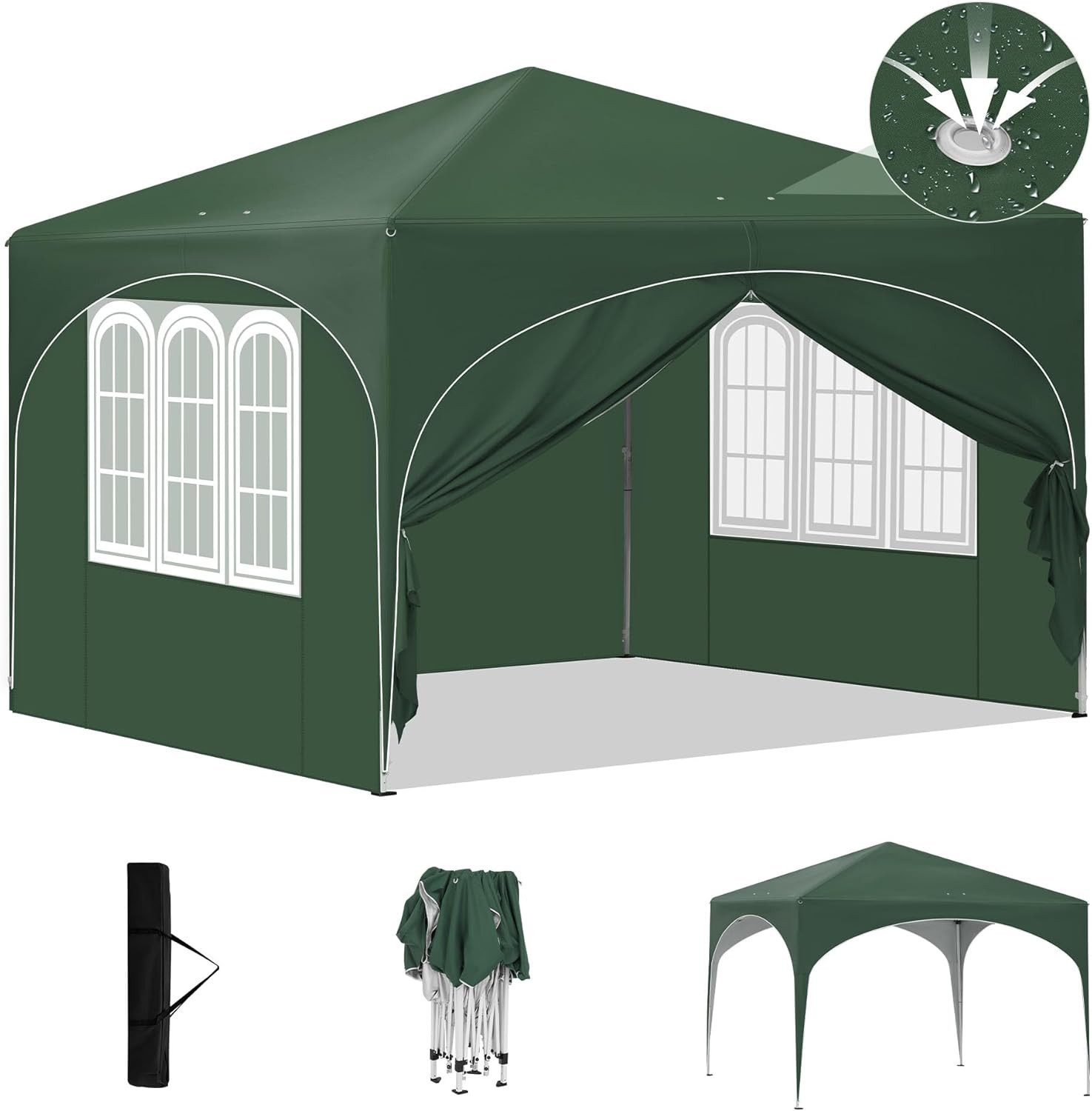 EUGAD Pavillon, mit 4 Seitenteilen, Pop-Up Faltpavillon, 3x3 m, mit Seitenwänden Fenstern Tasche, stabil