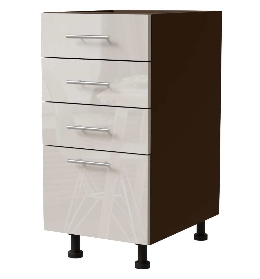 Feldmann-Wohnen Unterschrank Brerra (D4A/40, 4 Schubladen, HETTICH InnoTech Atira Vollauszug, 1-St., moderne Optik, lackierte Fronten, 40x50x82cm) lava / RAL 9001 creme Hochglanz