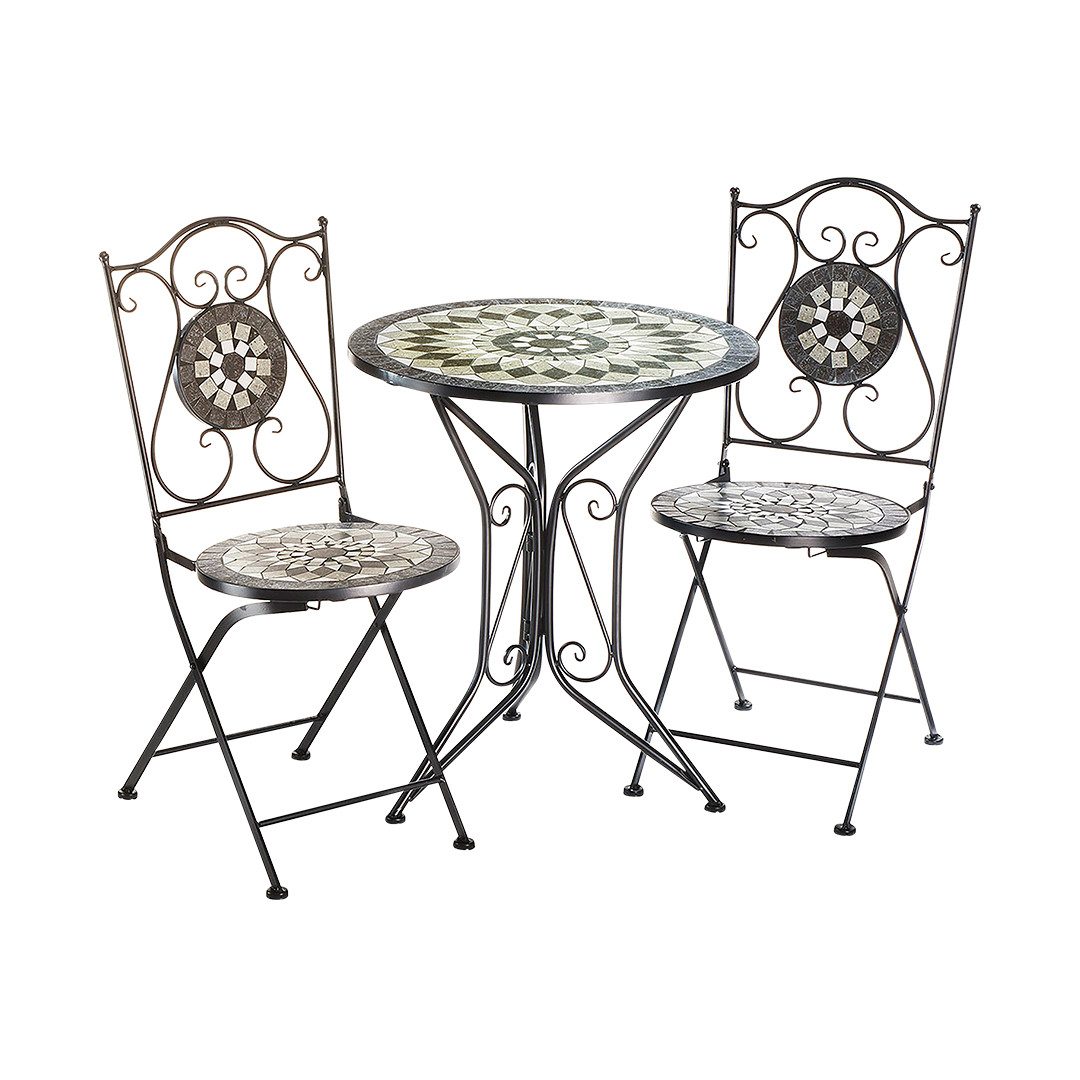 Kobolo Balkonset Tischgruppe Set MOSAIK Metall Mosaik grau schwarz, (3-tlg) günstig online kaufen