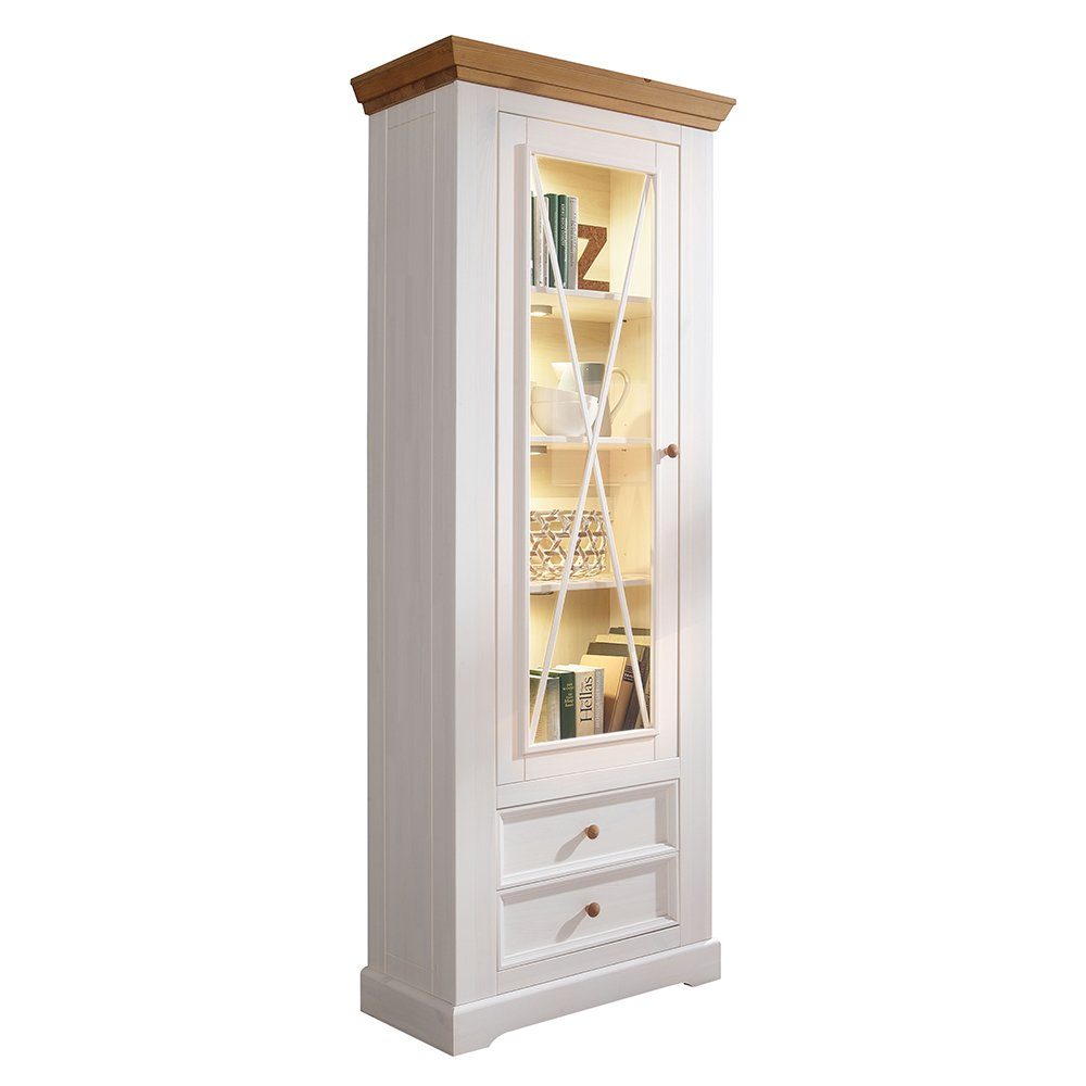 Lomadox Wohnwand WARNA-69, (4-St), in Kiefer weiß mit Eiche im Landhausstil