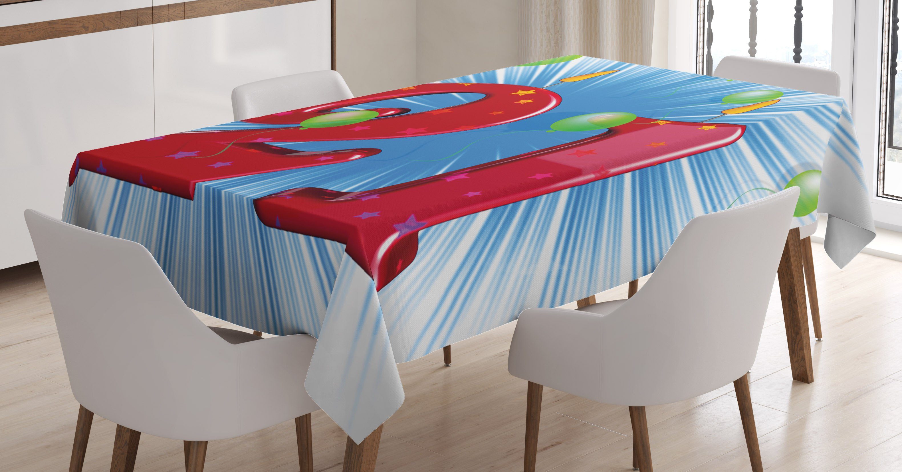 Abakuhaus Tischdecke Farbfest Waschbar Für den Außen Bereich geeignet Klare Farben, Blau Weiss abstrakte Ballone