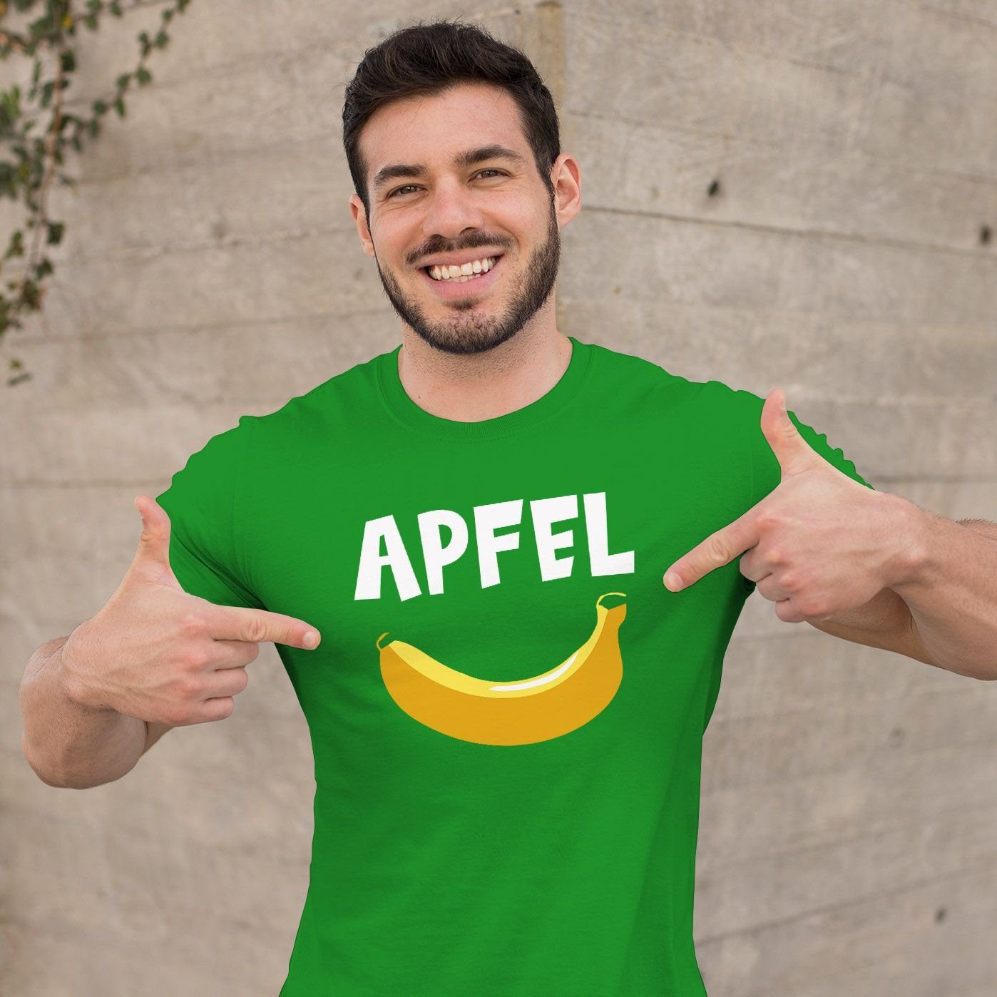 MoonWorks T-Shirt Apfel Banane Spruch Fun-Shirt mit Moonworks® Scherz Witz Herren lustiger Print-Shirt Aufdruck lustig grün Print
