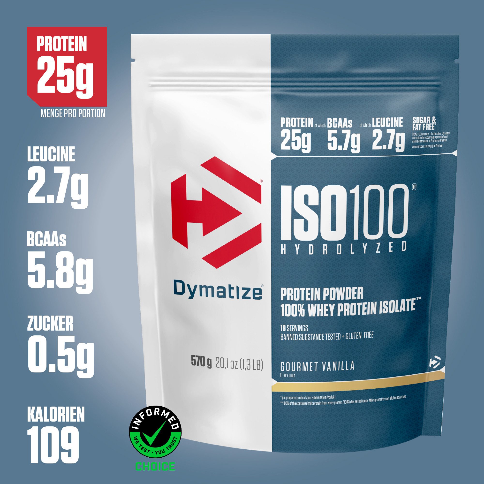 Dymatize Whey Protein Shake ISO 100 Hydrolyzed Gourmet Vanilla 570 g Pulver, 570 g