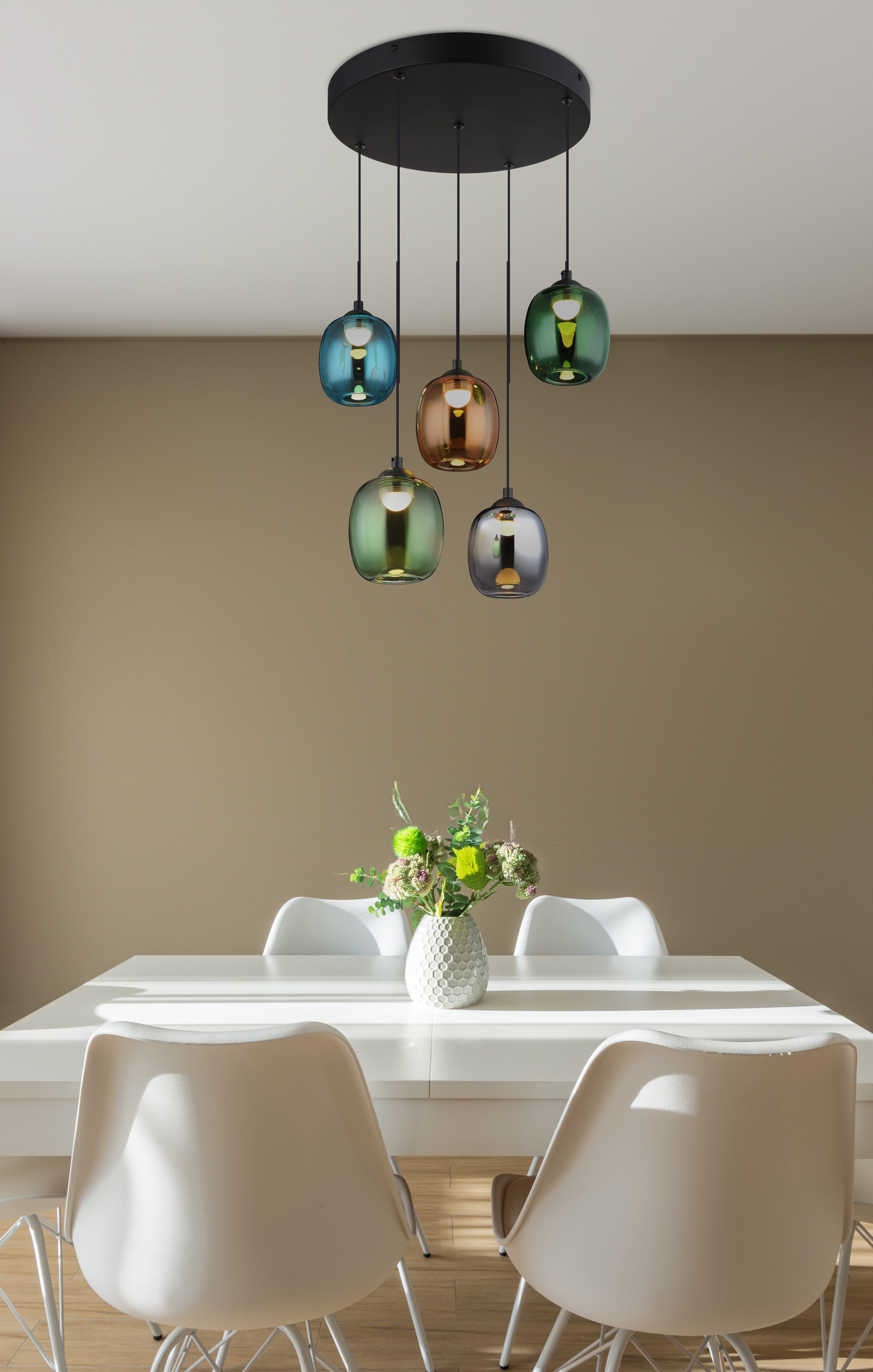 NOWA LED-Hängeleuchte MINARA, Memoryfunktion, LED fest integriert, Warmweiß, Gläser, Hängeleuchte, Wohnzimmer, Esstisch