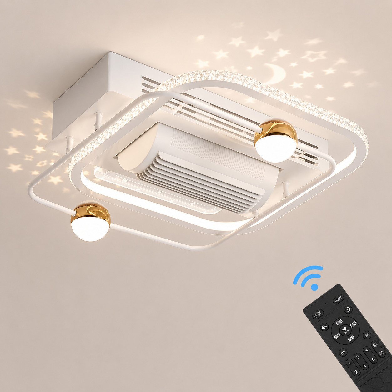 Euroton Deckenventilator Deckenventilator mit LED Beleuchtung mit Fernbedienung einstellbar, 20 cm Durchmesser, Lichtfarbe und Helligkeit einstellbar