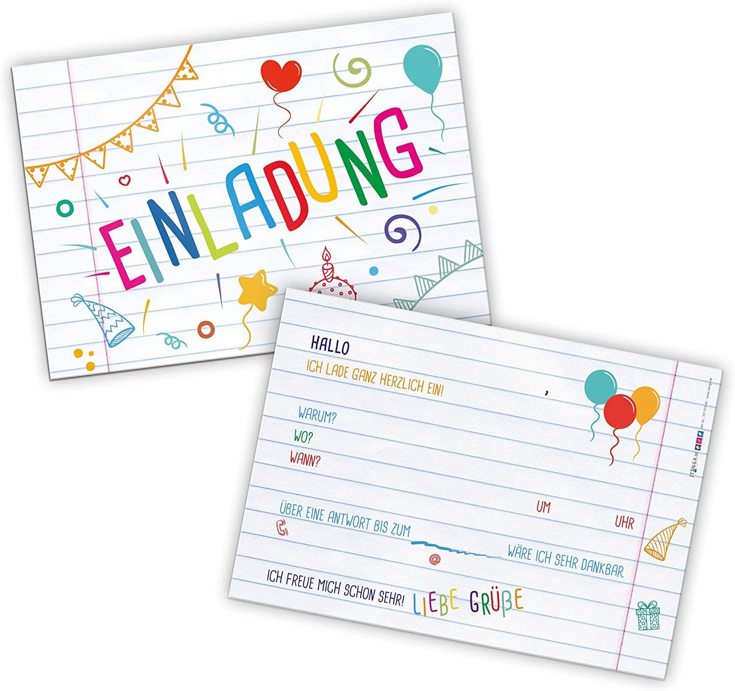 itenga Grußkarten itenga 12x Einladungskarte Kindergeburtstag Einschulung Party A6