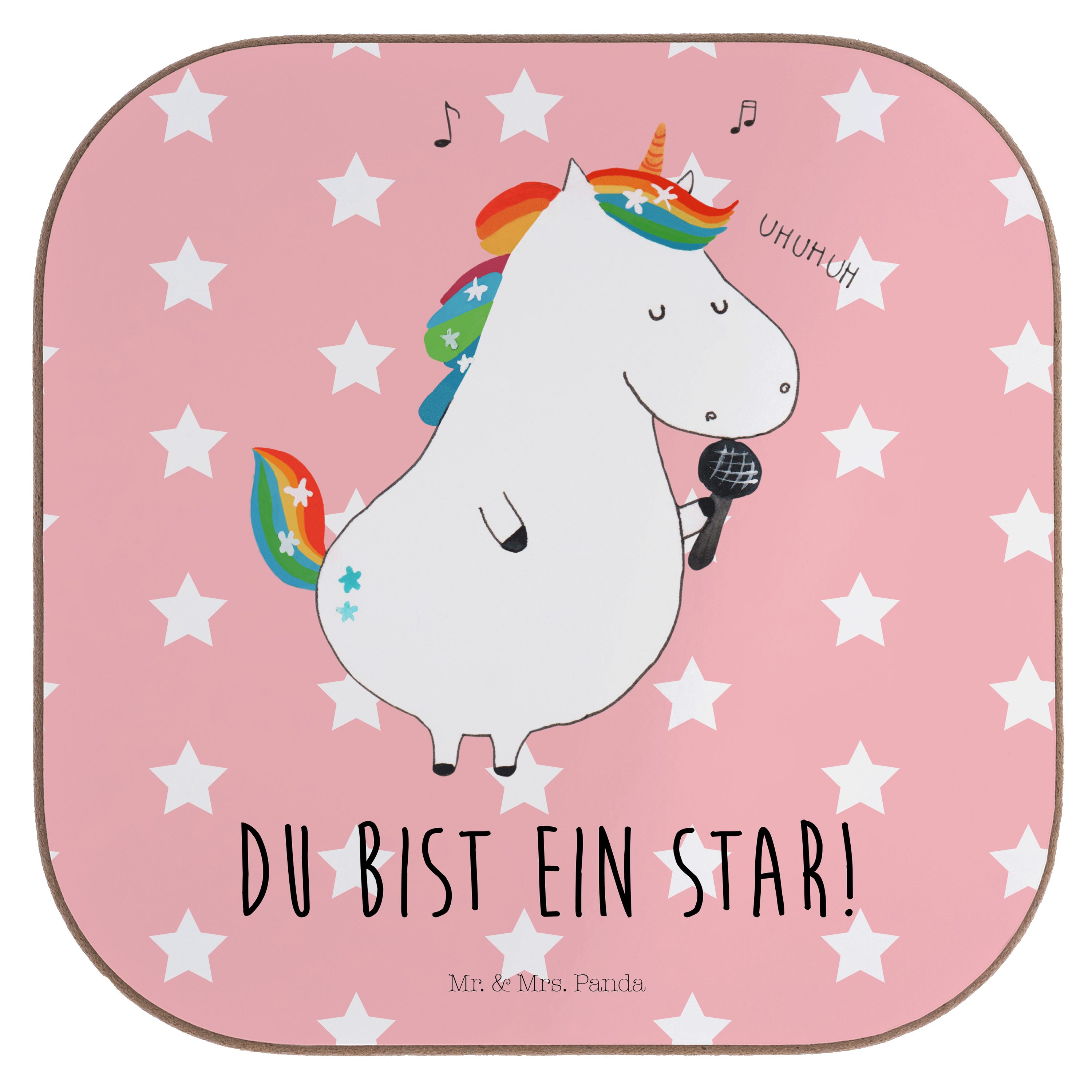 Rot Pastell Geschenk, & Freundin, - Glitzer, Einhorn Sänger Unicorn, 1-tlg. - Mrs. Getränkeuntersetzer Panda Mr.