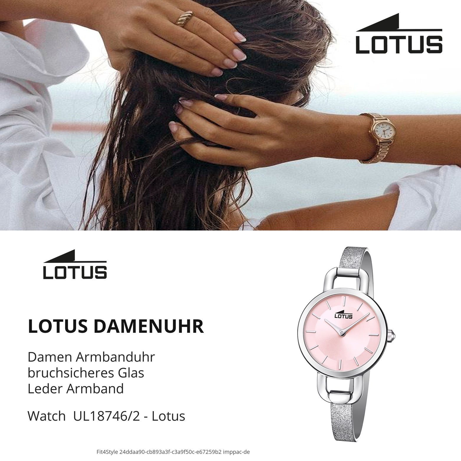 Leder mit Uhr Elegant-S 18746/2, Lotus Gehäuse, Damen Quarzuhr Lederarmband, 28mm), Damenuhr klein Lotus rundes Analog (ca.