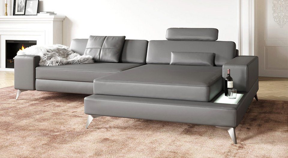 BULLHOFF Ecksofa »Leder Ecksofa Eckcouch L-Form Designsofa LED  Wohnlandschaft Leder Sofa Couch XXL grau schwarz »MÜNCHEN IV« von  BULLHOFF«, Made in Europe