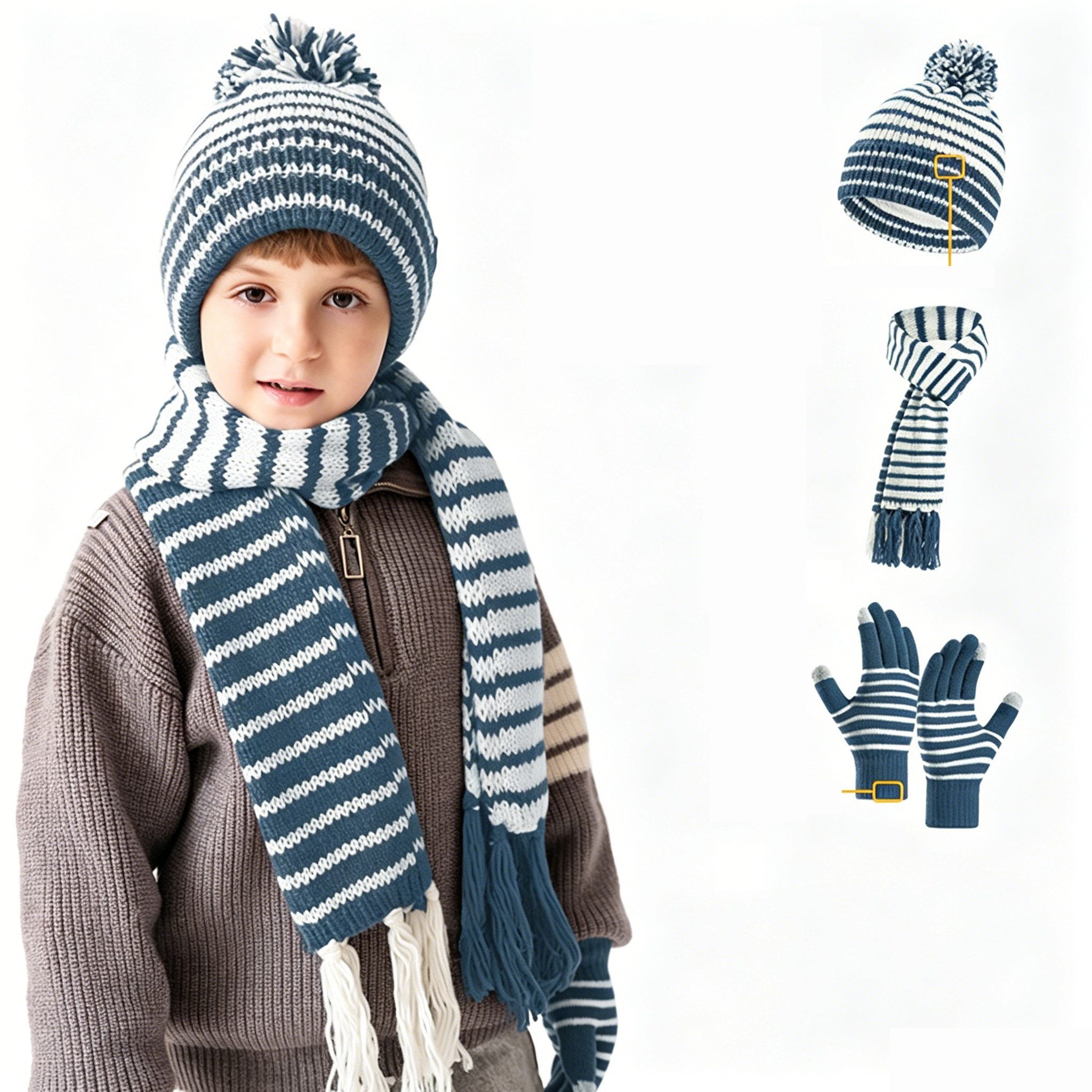 nsihing Filzhut Mütze & Schal Kinder Unisex Schal Mütze Handschuhe Set (Wintermütze, Schal, Handschuhe, dreiteiliges Set)