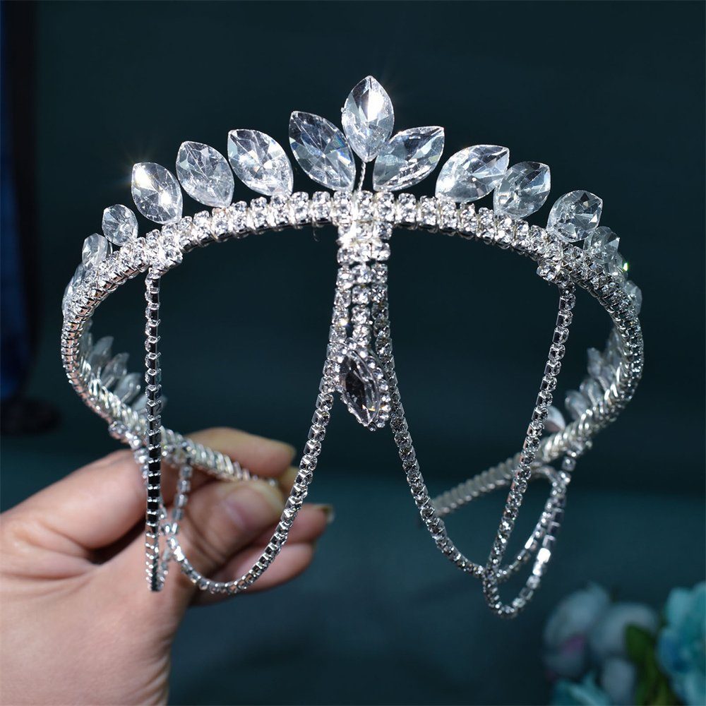 GLAMO Diadem Hochzeitskrone,Kristall-Krone, Strass-Tiaras,Brautkrone silberfarben