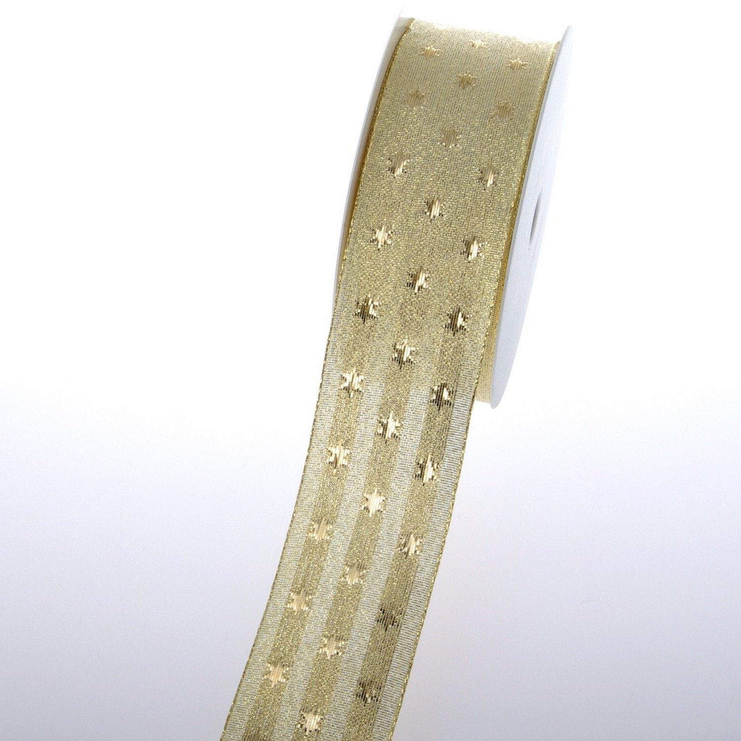 Deko AS Dekoband Lurexband Matt mit Sternen - Gold - 40 mm Breite - 20 m Länge - 47024