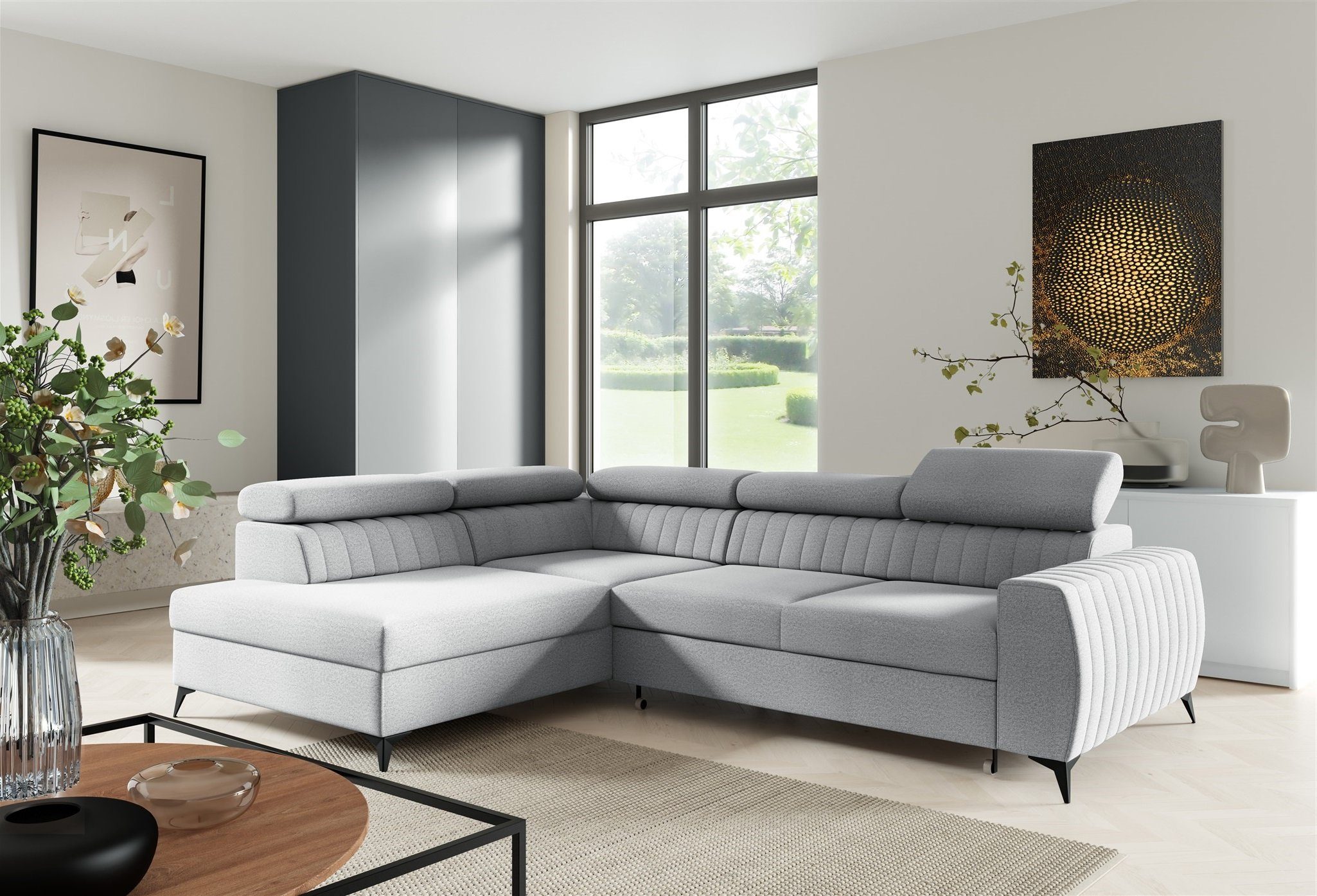 Ecksofa Ecksofa Sofa TORONTO Stoff Element mit Schlaffunktion