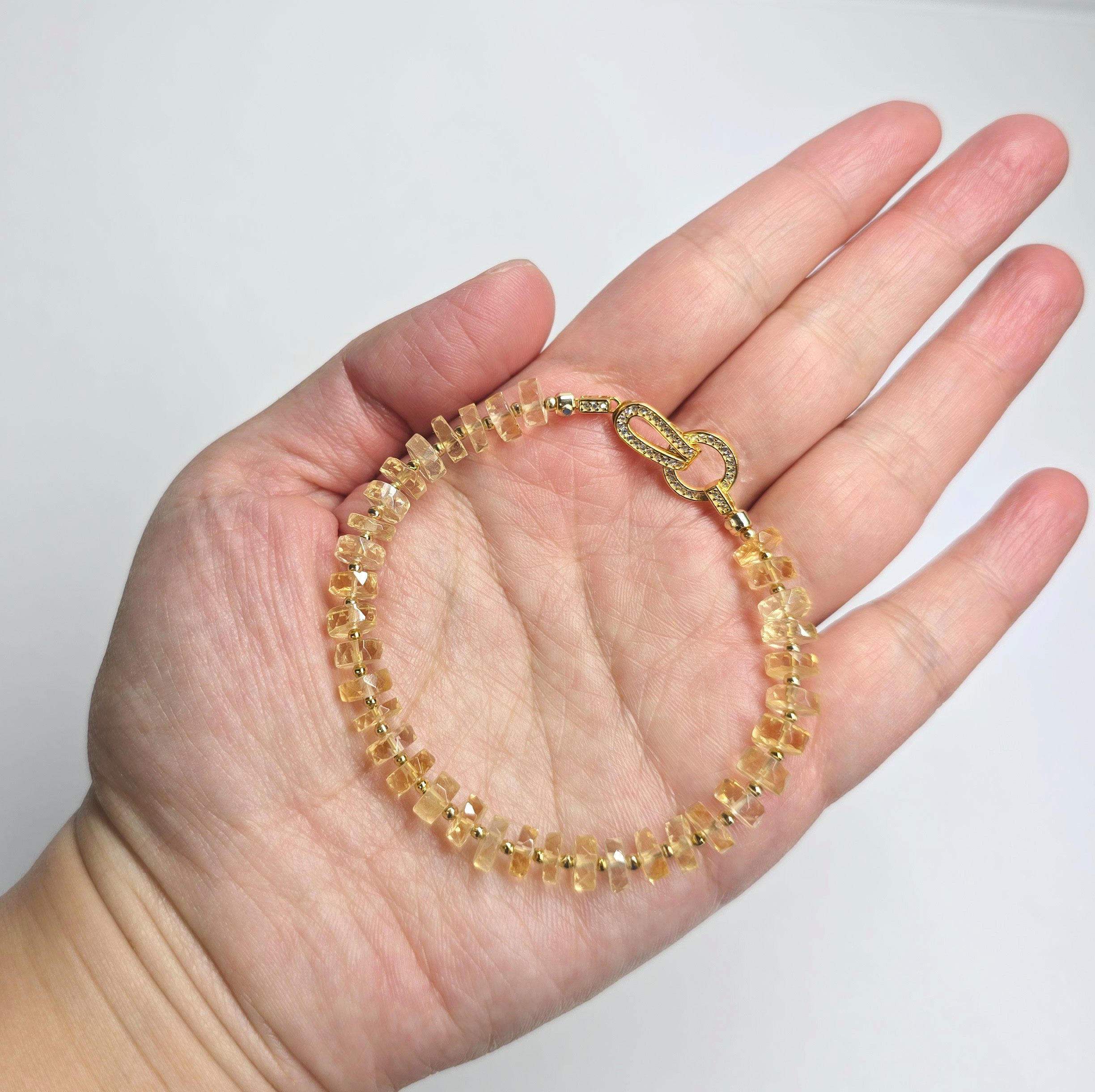 GOLDEN Charm-Armband Edelstein Citrin facettierte Rondelle Armband, November Geburtsstein – Bild 5 von 5