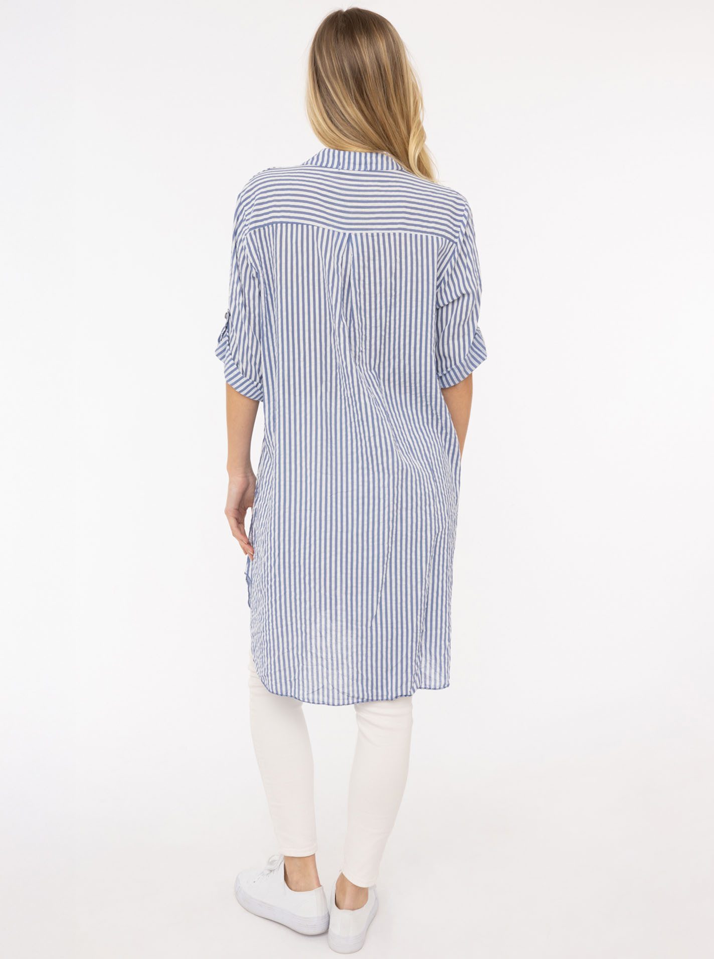 Zwillingsherz Longbluse "Kida" One Size, Streifen, Knopfleiste, Brusttaschen, 3/4-Arm