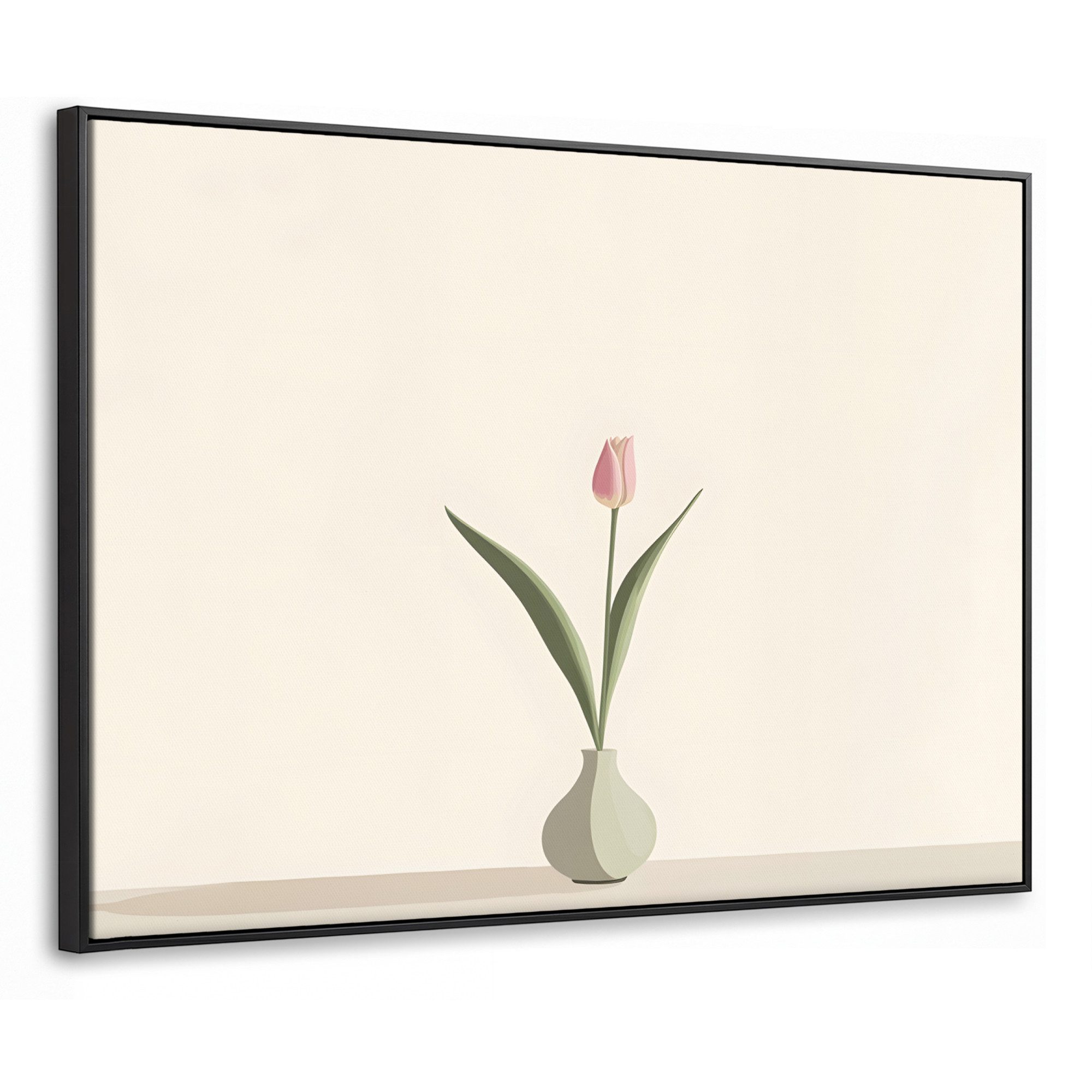 OneMillionCanvasses® Leinwandbild mit Rahmen - Tulpe - Vase - Beige, Fotodruck (1 St), Canvas Wandbild, Schattenfugenrahmen, Wanddekoration 80x60cm