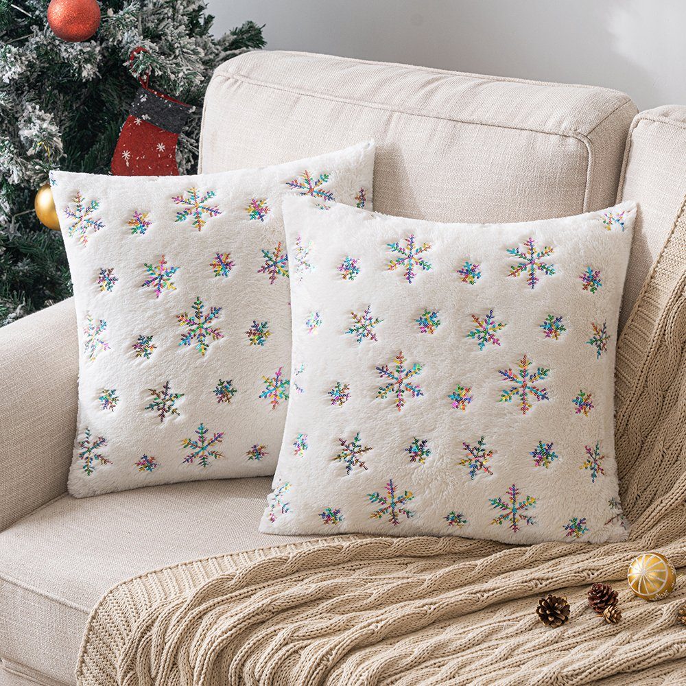 Sunicol Kissenbezug Weihnachten Schneeflocke Flauschig Dekokissen, günstig online kaufen