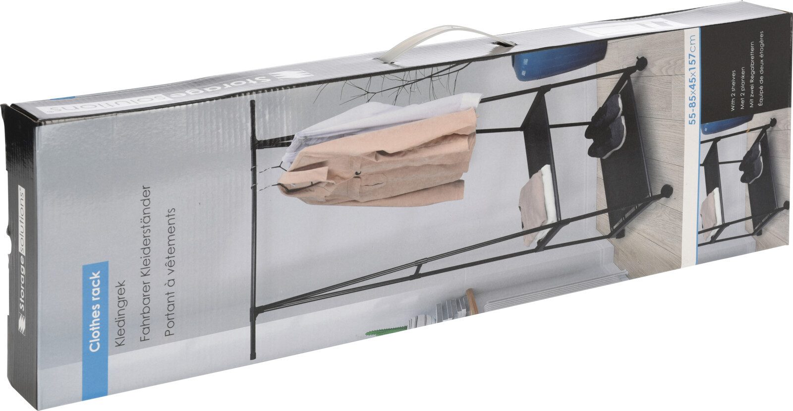 Koopman Kleiderständer Garderobenständer Schuhregal Campingregal 157x85x45cm, (1 St), Breite verstellbar, 2 Ablagen, 4 Rollen, Bügelstange, Metallgestell