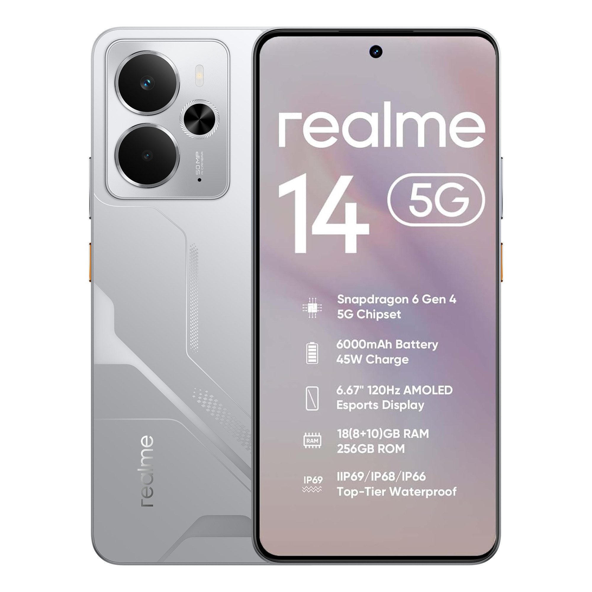 Realme 14 5G Smartphone, Snapdragon 6 Gen 4, 6.67” 120Hz, 8 GB RAM+256GB ROM Smartphone (6.67 Zoll, 256 GB Speicherplatz, 6000mAh Titan Akku & 45W Schnellladung,50MP OIS Kamera, IP69)