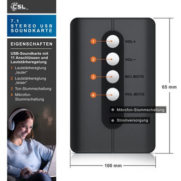 CSL USB-Soundkarte, extern, 7.1 Surround Sound, Stereo Audio Adapter, für PC - Win 10, 11