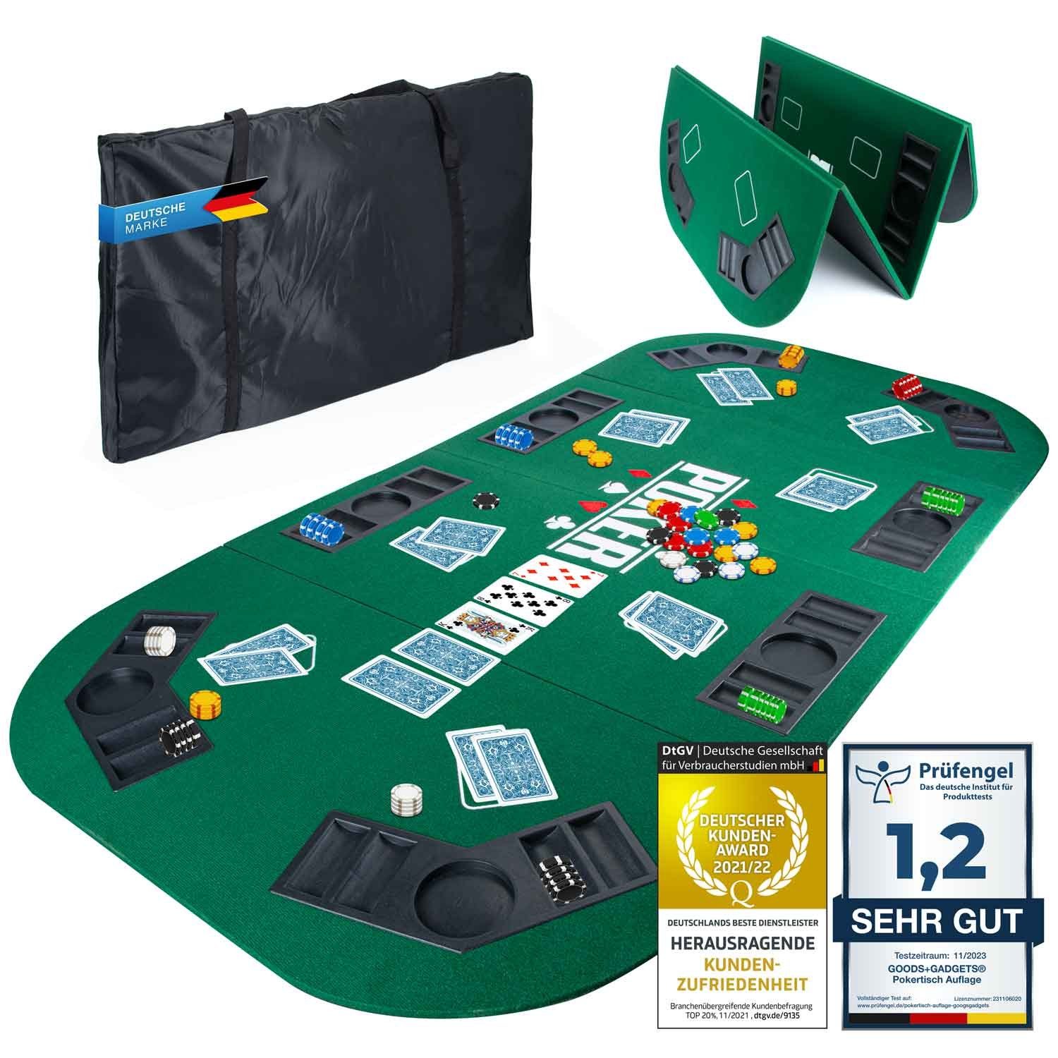 Goods+Gadgets Spiel Faltbare Poker Tischauflage 160x80 cm mit Chiptray & Getränkehalter, Poker-Tisch-Auflage, Casinotisch