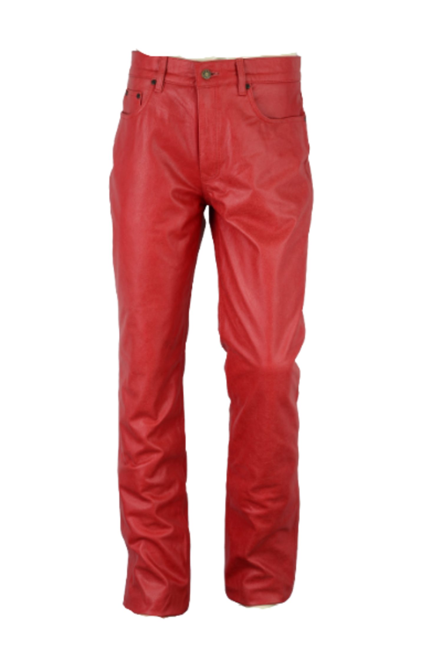 Fuente Leather Wears Lederhose Rote Lederhose für Herren, 501 Stil, Bikerjeans 5 Pocket Bootcut