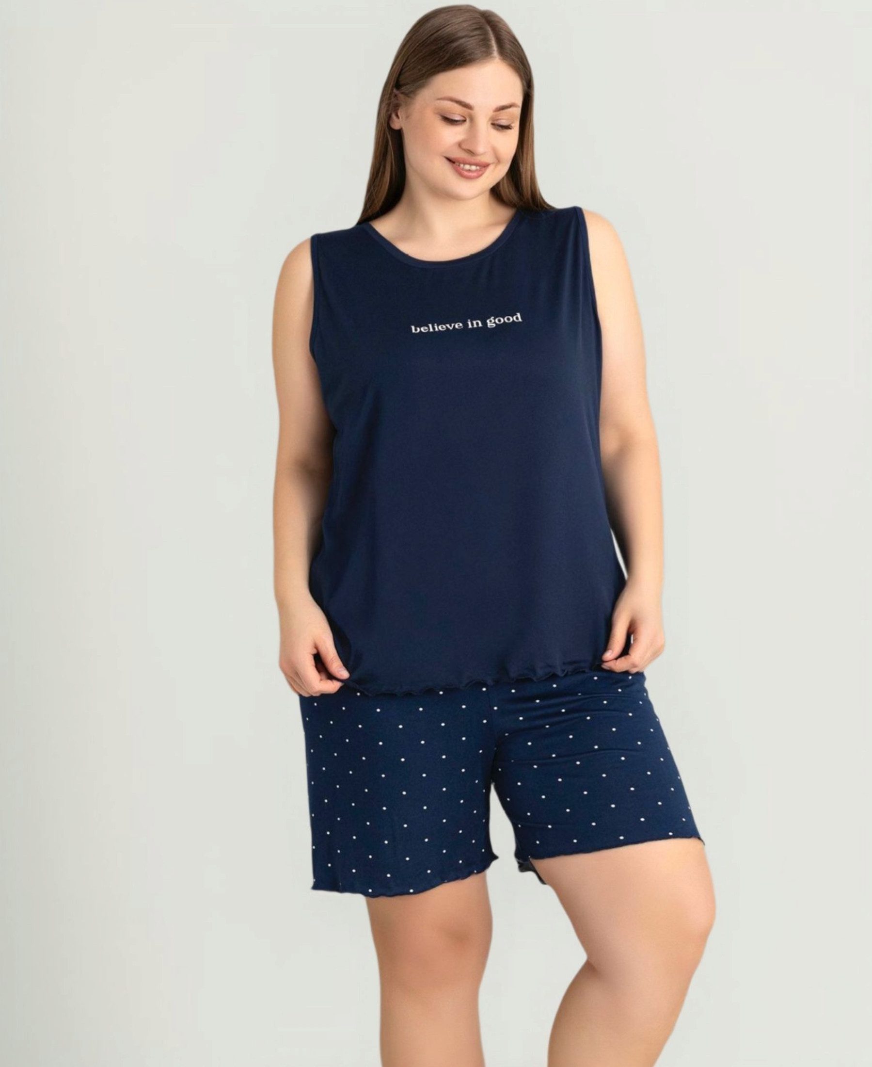 Hausanzug Damen Schlafanzug große Größen – Pyjama Set mit Shorts & Top, 3XL–5XL