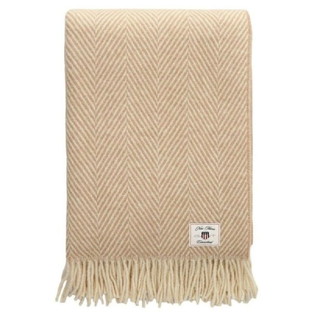 Wohndecke Gant Home Decke Wolle Herringbone Dark Khaki (130x200cm), Gant