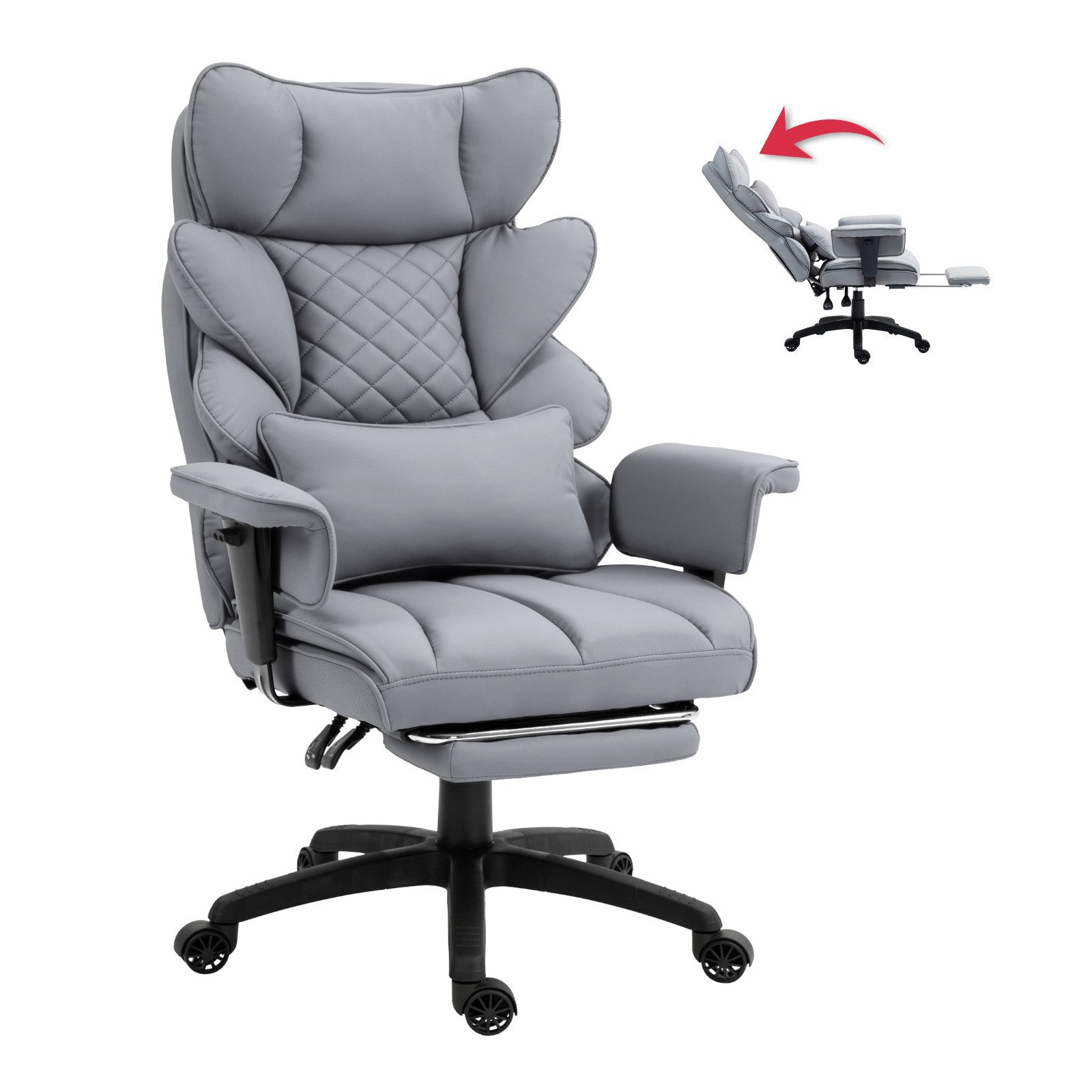 Dowinx Gaming-Stuhl Bürostuhl Ergonomisch mit Taschenfeder-Kissen (Packung), Chefsessel mit weiche Rückenlehne und verstellbare Lendenkissen