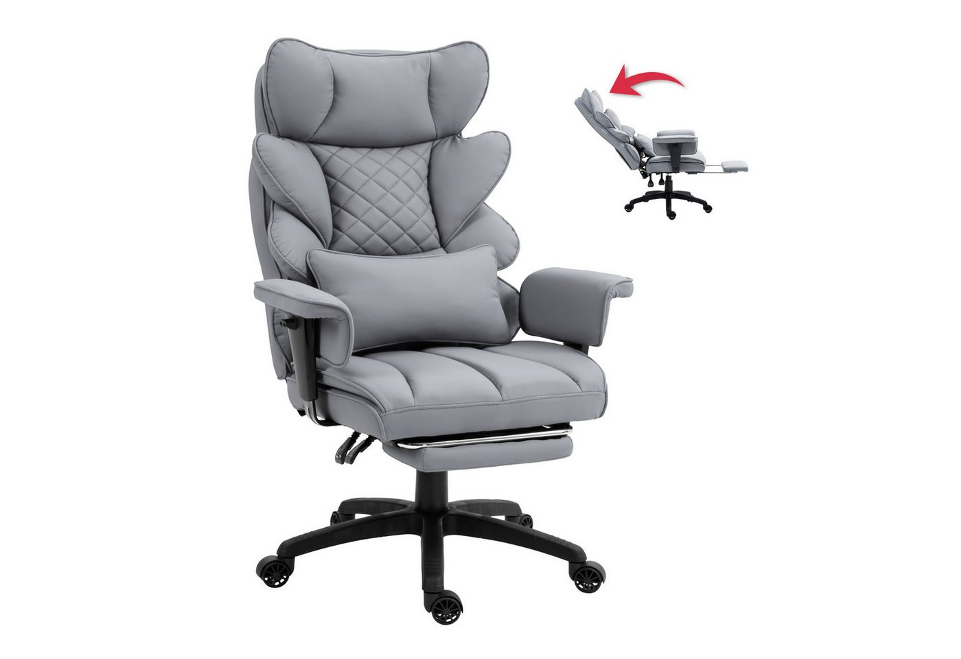 Dowinx Gaming-Stuhl Bürostuhl Ergonomisch mit Taschenfeder-Kissen (Packung), Chefsessel mit weiche Rückenlehne und verstellbare Lendenkissen