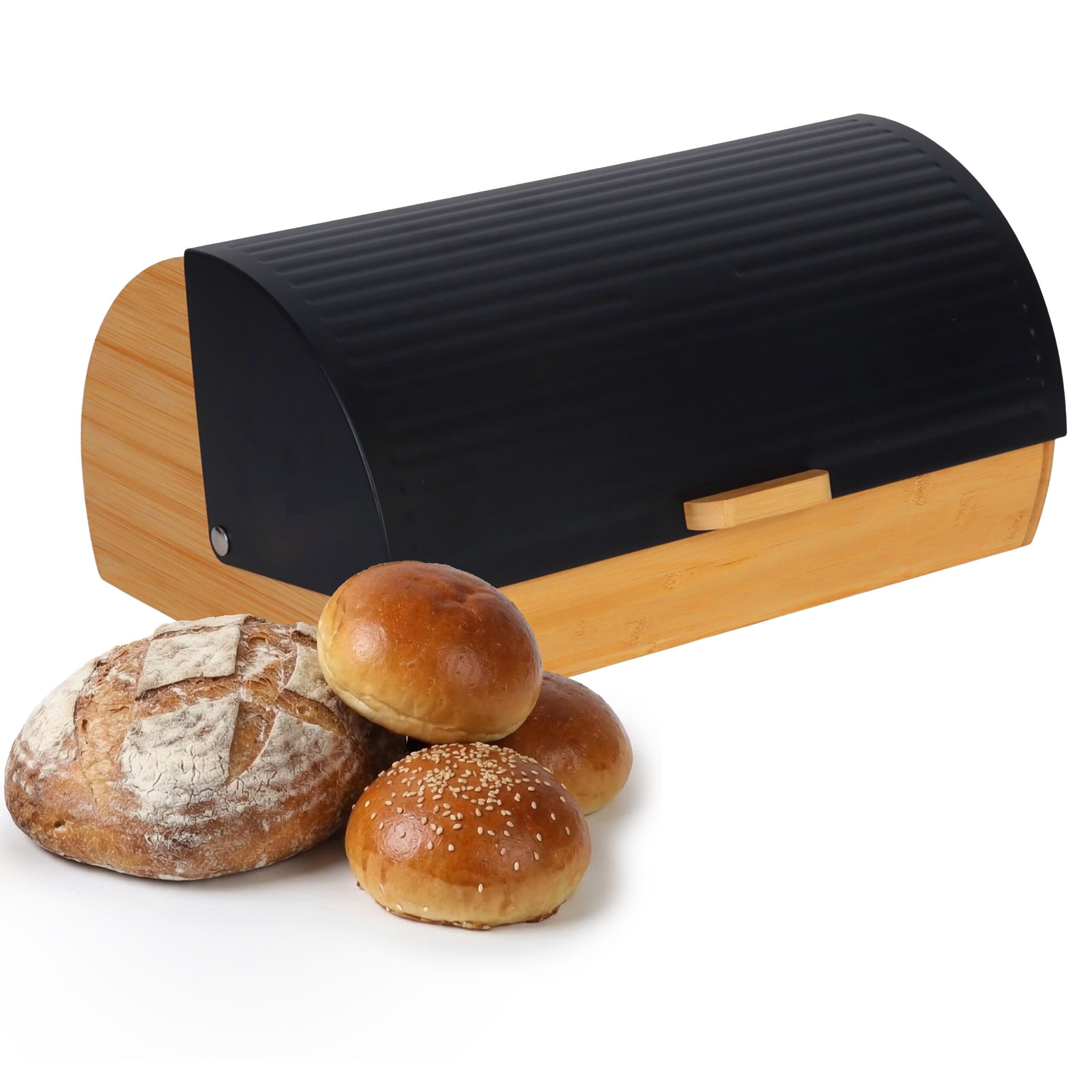 relaxdays Brotkasten Bambus mit Klappdeckel, Bambus, (1-tlg), schwarz