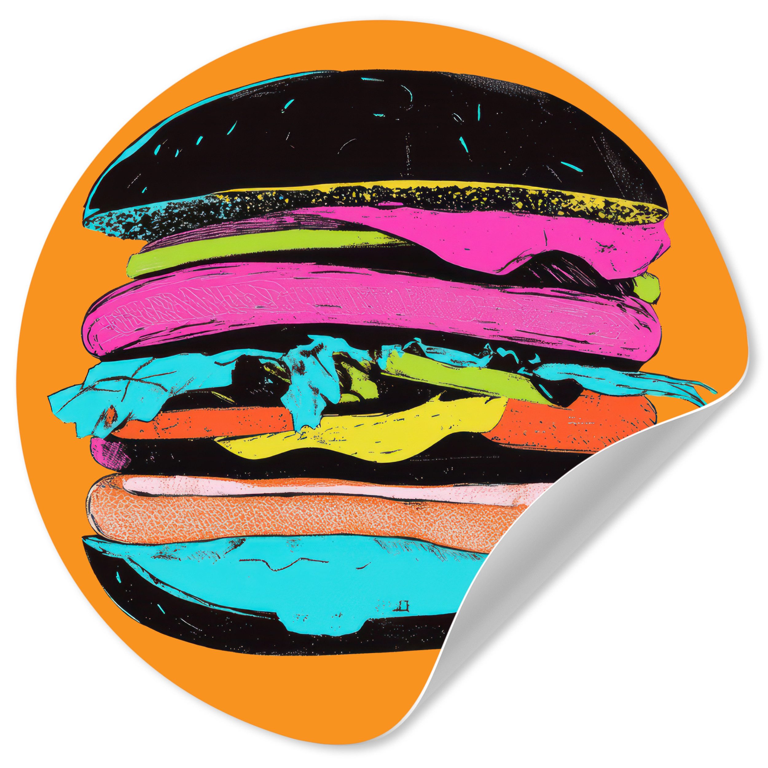 MuchoWow Wandsticker Hamburger - Bunt - Verspielt (1 St), Wandtattoo Selbstklebend, Wohnzimmer Deko Aufkleber, 30x30 cm