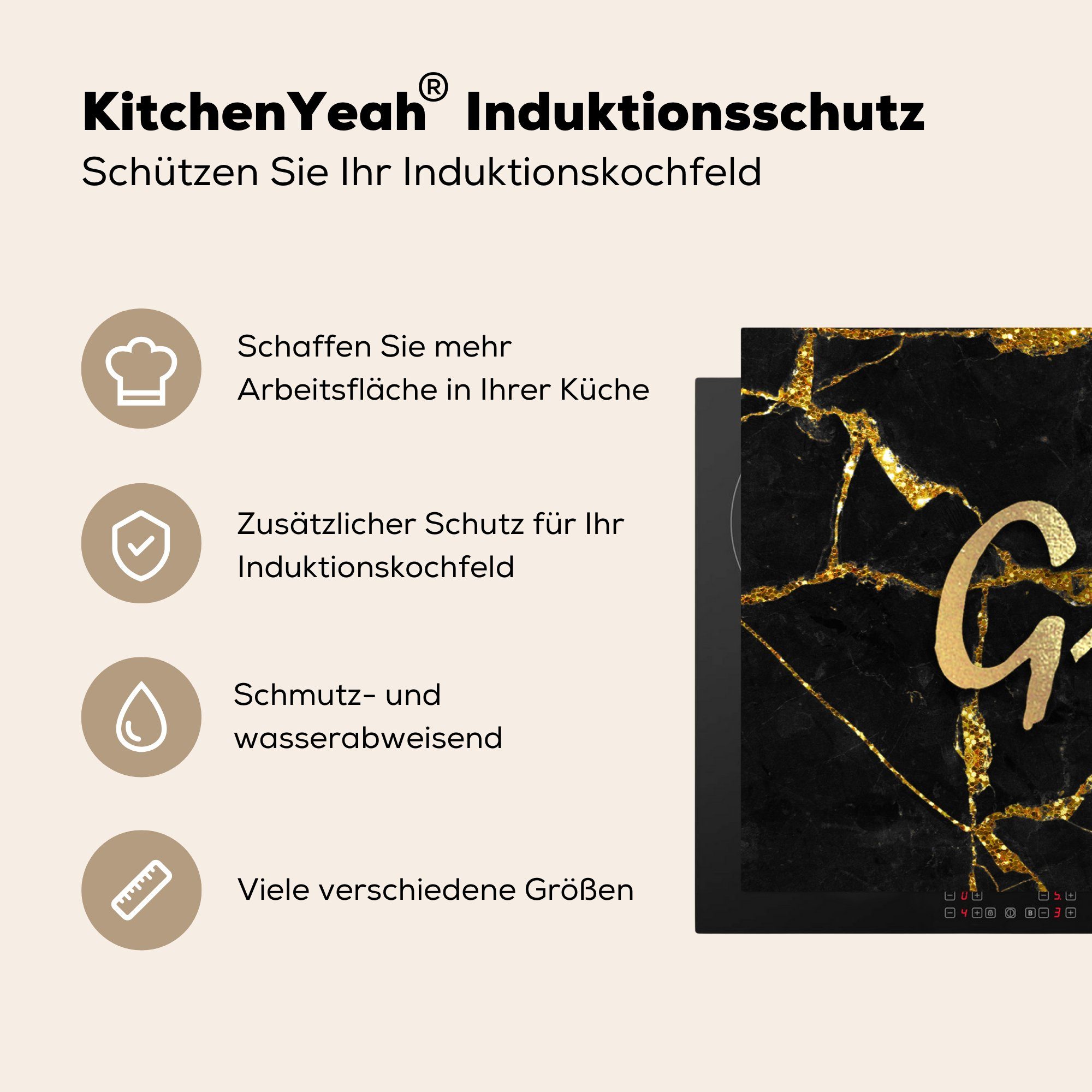MuchoWow Herdblende-/Abdeckplatte Zitat - - Vinyl, die Ceranfeldabdeckung Gold Schutz (1 Wachstum tlg), Induktionskochfeld küche, Schwarz, für 81x52 - cm