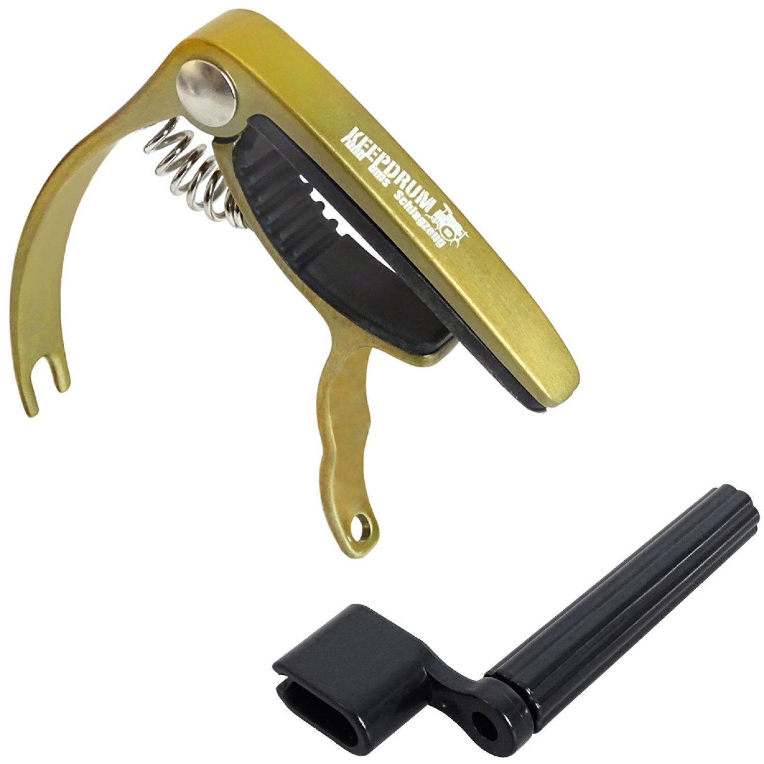 E-Gitarre keepdrum Kapodaster Gold mit Saitenkurbel