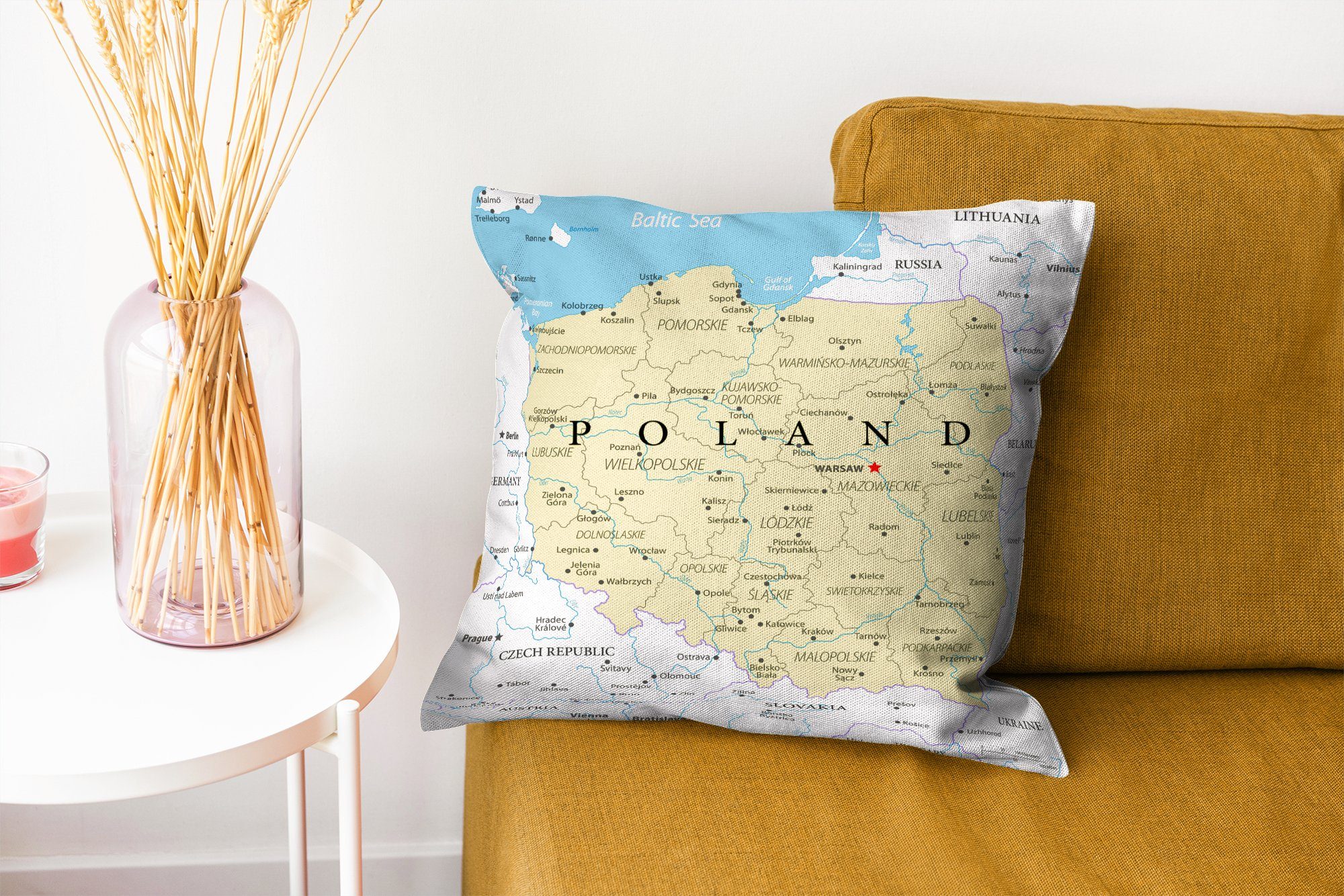 Füllung Sofakissen Wohzimmer, von Schlafzimmer, Deko, Polen, Karte mit Dekokissen MuchoWow Zierkissen für