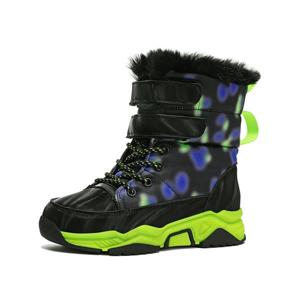 HUSKSWARE Snowboots (Mittelhohe Kinderstiefel Schneestiefe, warm halten, rutschfest, Vlies) Winterkinder-Sneaker, warme Baumwollschuhe schwarz und grün