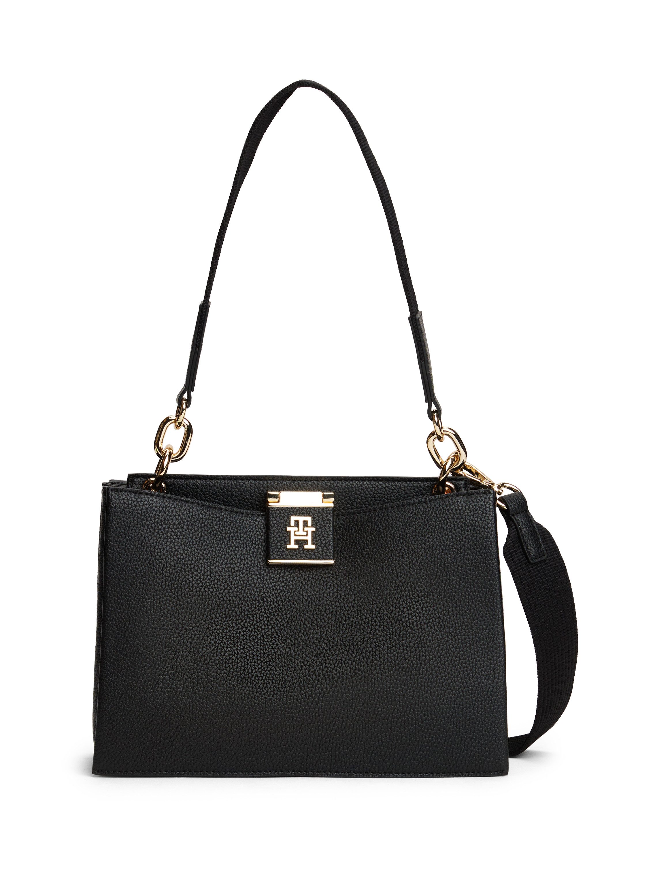 Tommy Hilfiger Satchel TH HER MED SATCHEL, Damen Handtasche, Tragetasche, Umhängetasche mit TH- Steckverschluss