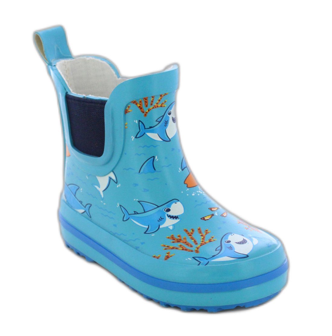 Beck Kleinkinder Gummistiefel Little Sharks Gummistiefel (wasserdichte Kurzstiefel aus weichem Naturkautschuk) mit seitlichen Gummi-Einsätzen für leichtes An- und Ausziehen