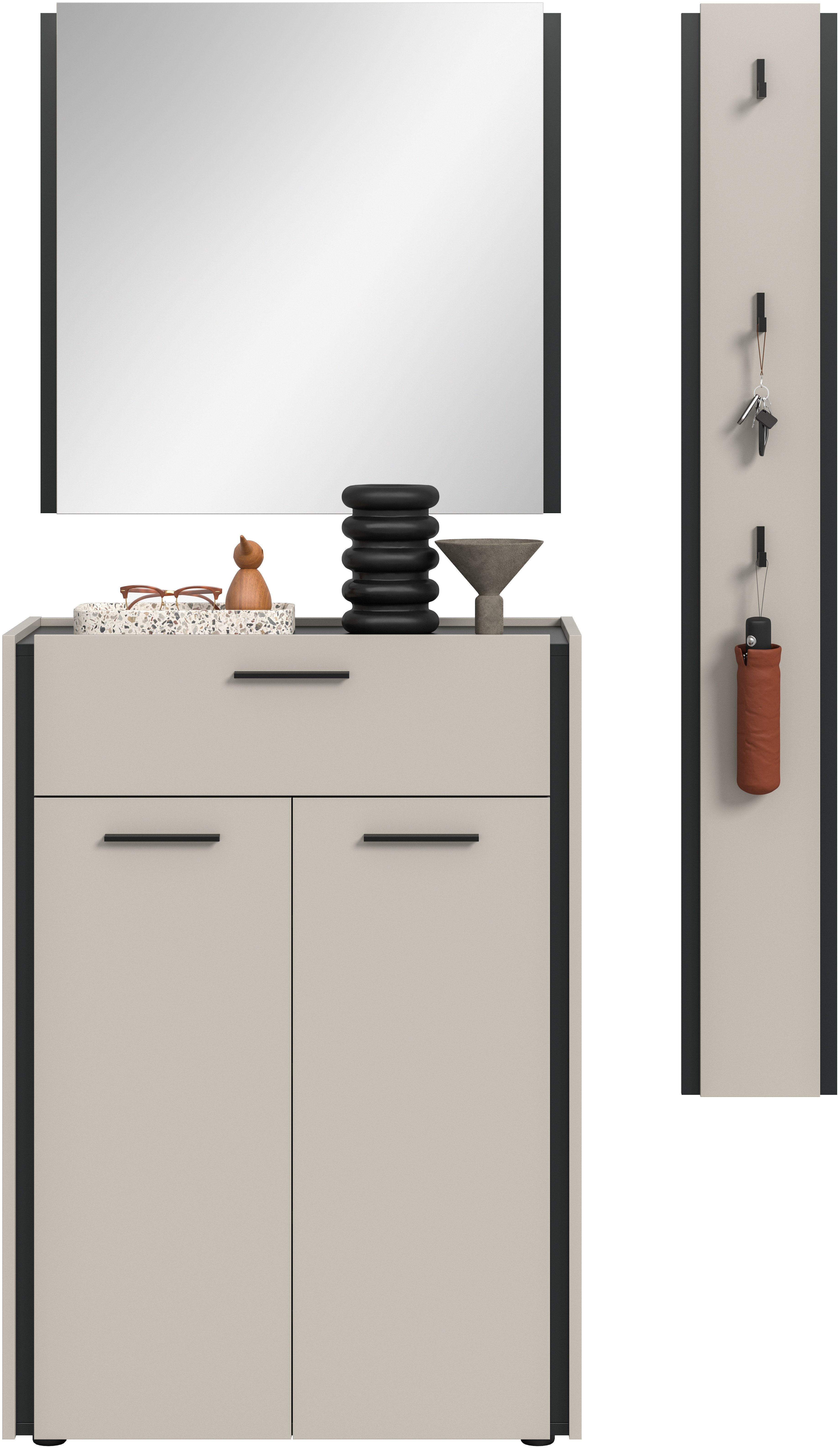 Home affaire Garderoben-Set RAK, 3-teilige Garderoben-Kombination, Breite ca. 142 cm, (3-St., Schuhkommode, Spiegel, Hakenpaneel), Garderobenkombination, Kombination, Set, Flurgarderobe, Diele