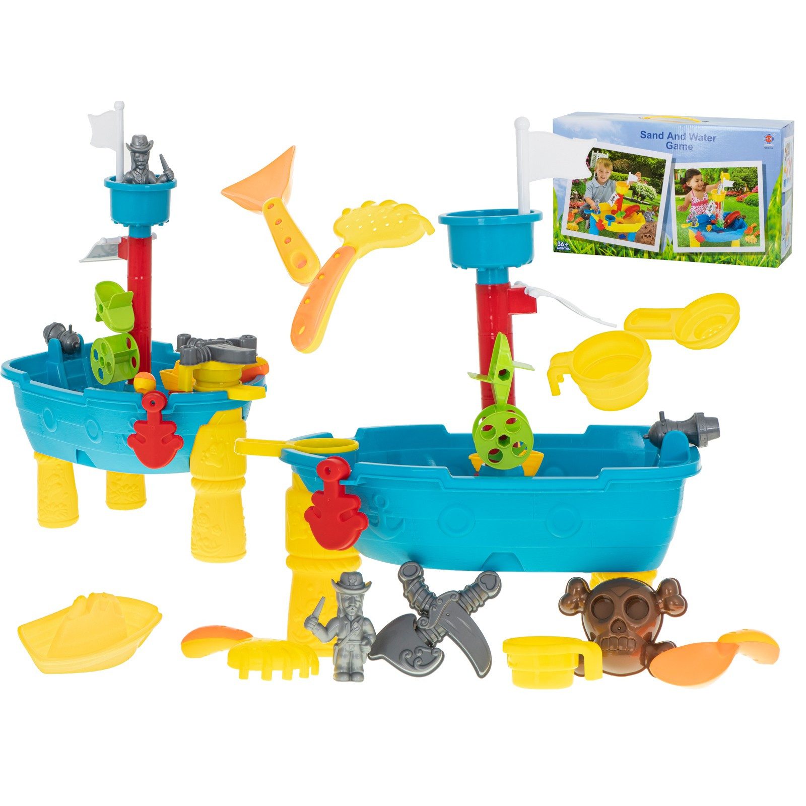 Ikonka Sandkasten Wasserspieltisch Sandspieltisch Piratenschiff, (Spar-Set, 1-tlg., 46 x 31 x 58 cm bunt), Wasser- & Sandspiel, Piratenschiff, 3 Standbeine