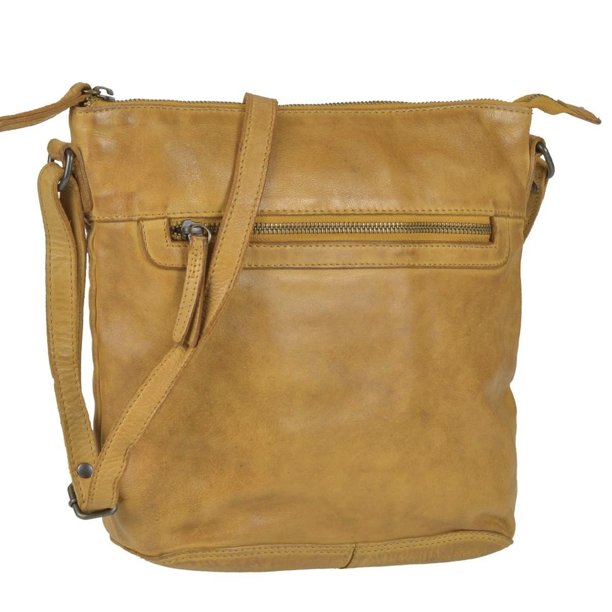Bear Design Umhängetasche Erna, kleine Handtasche 30x27cm, Shopper, Schultertasche, Leder ocker gelb ochre